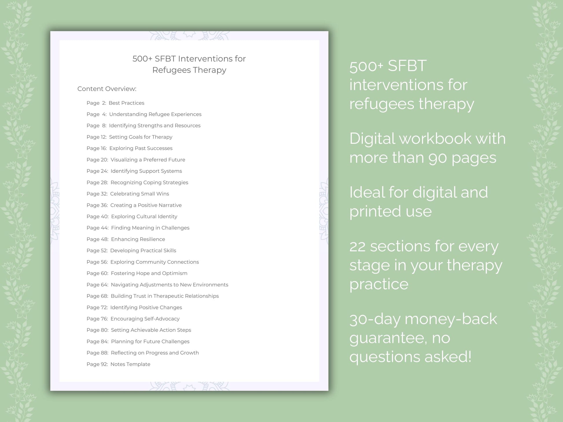 Refugees Solution-Focused Brief Therapy (SFBT) Therapist Worksheets