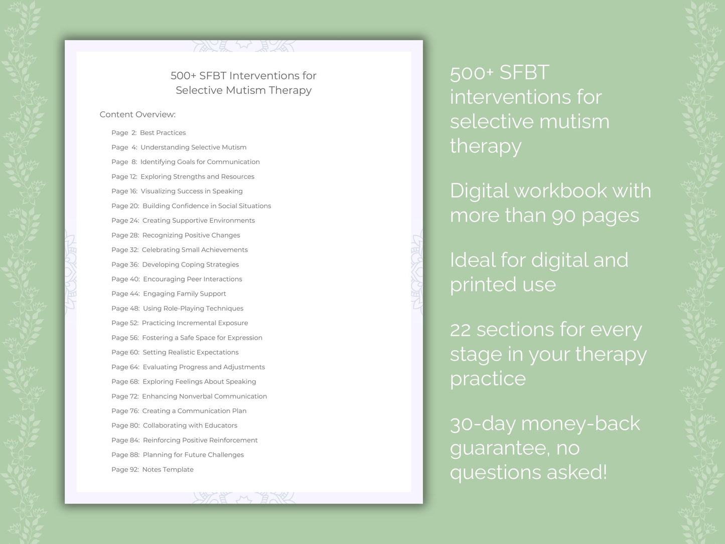 Selective Mutism Solution-Focused Brief Therapy (SFBT) Therapist Worksheets