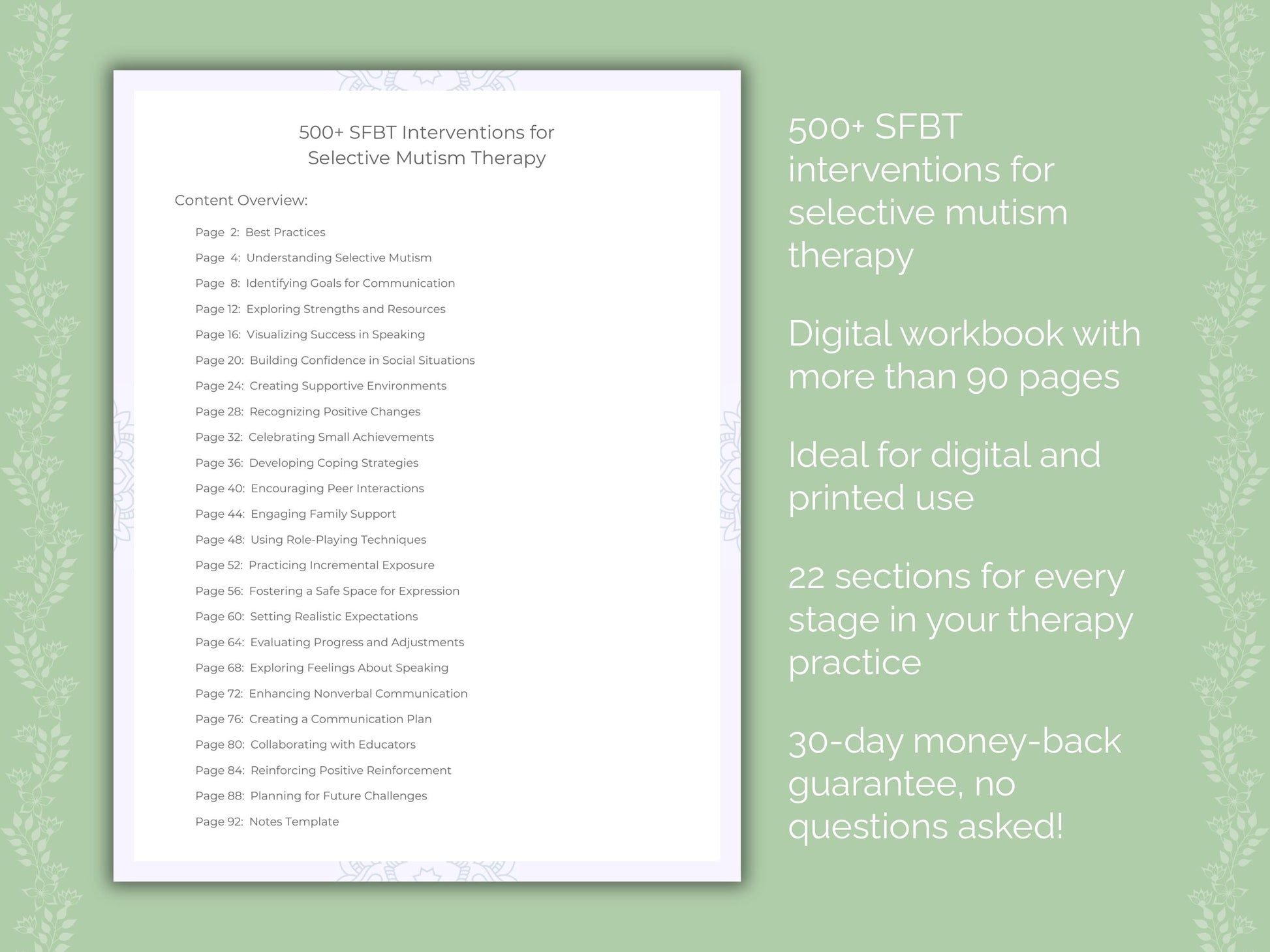 Selective Mutism Solution-Focused Brief Therapy (SFBT) Therapist Worksheets