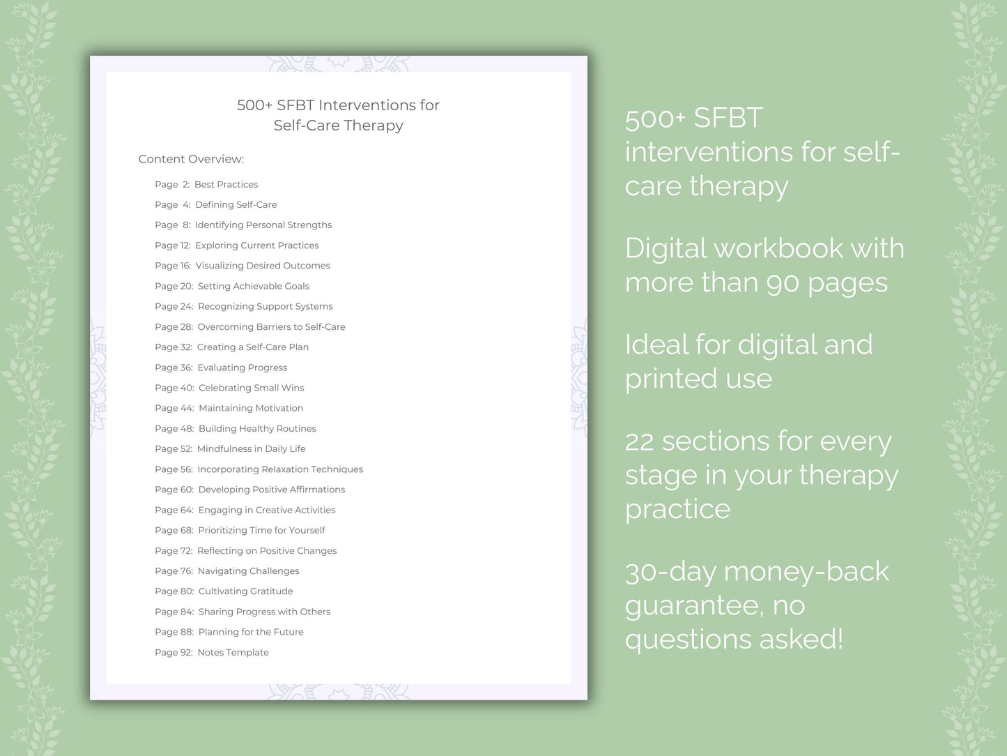 Self-Care Solution-Focused Brief Therapy (SFBT) Therapist Worksheets