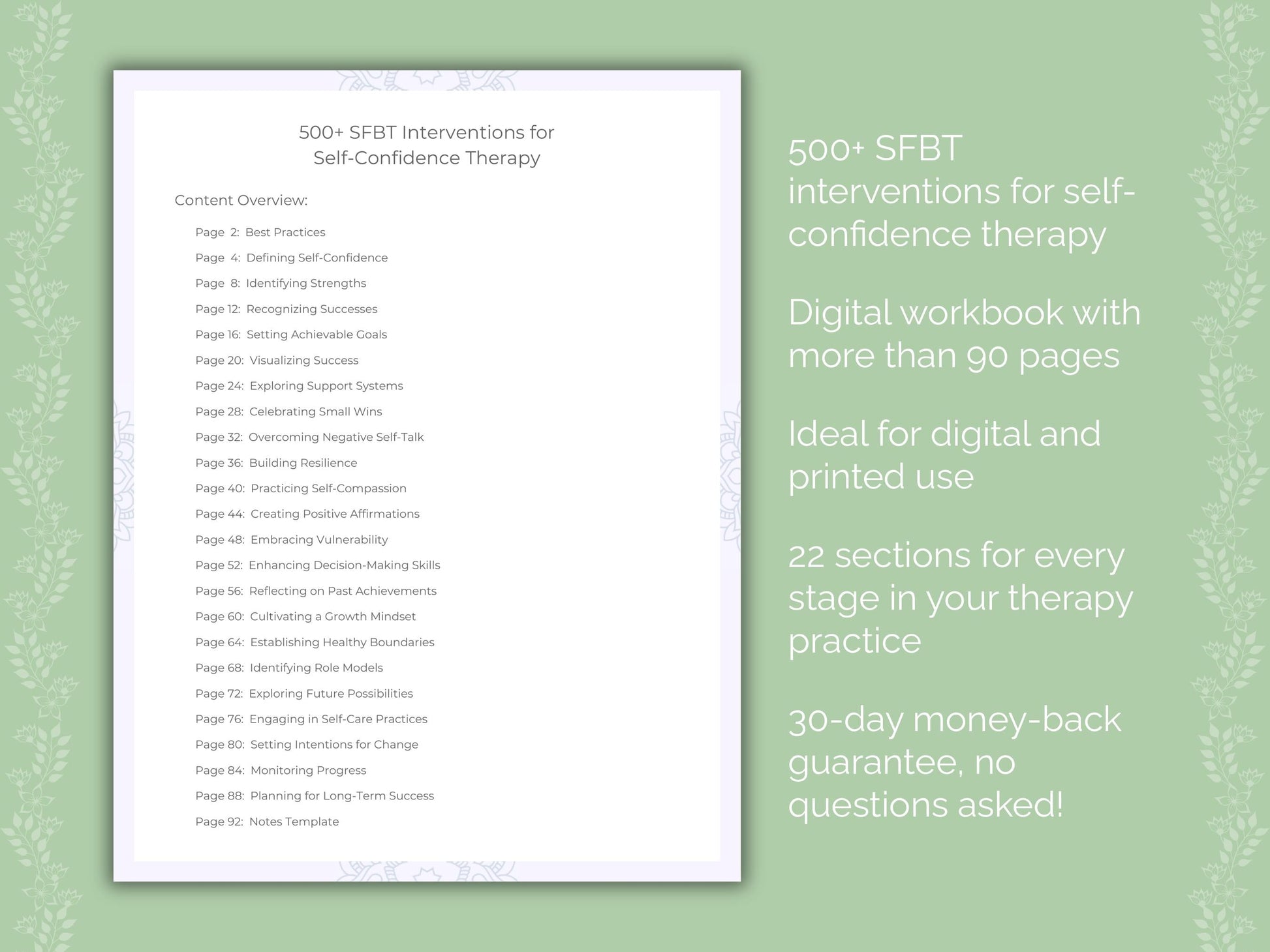 Self-Confidence Solution-Focused Brief Therapy (SFBT) Therapist Worksheets