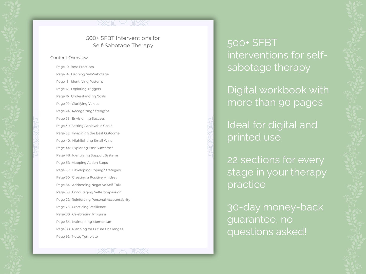 Self-Sabotage Solution-Focused Brief Therapy (SFBT) Therapist Worksheets