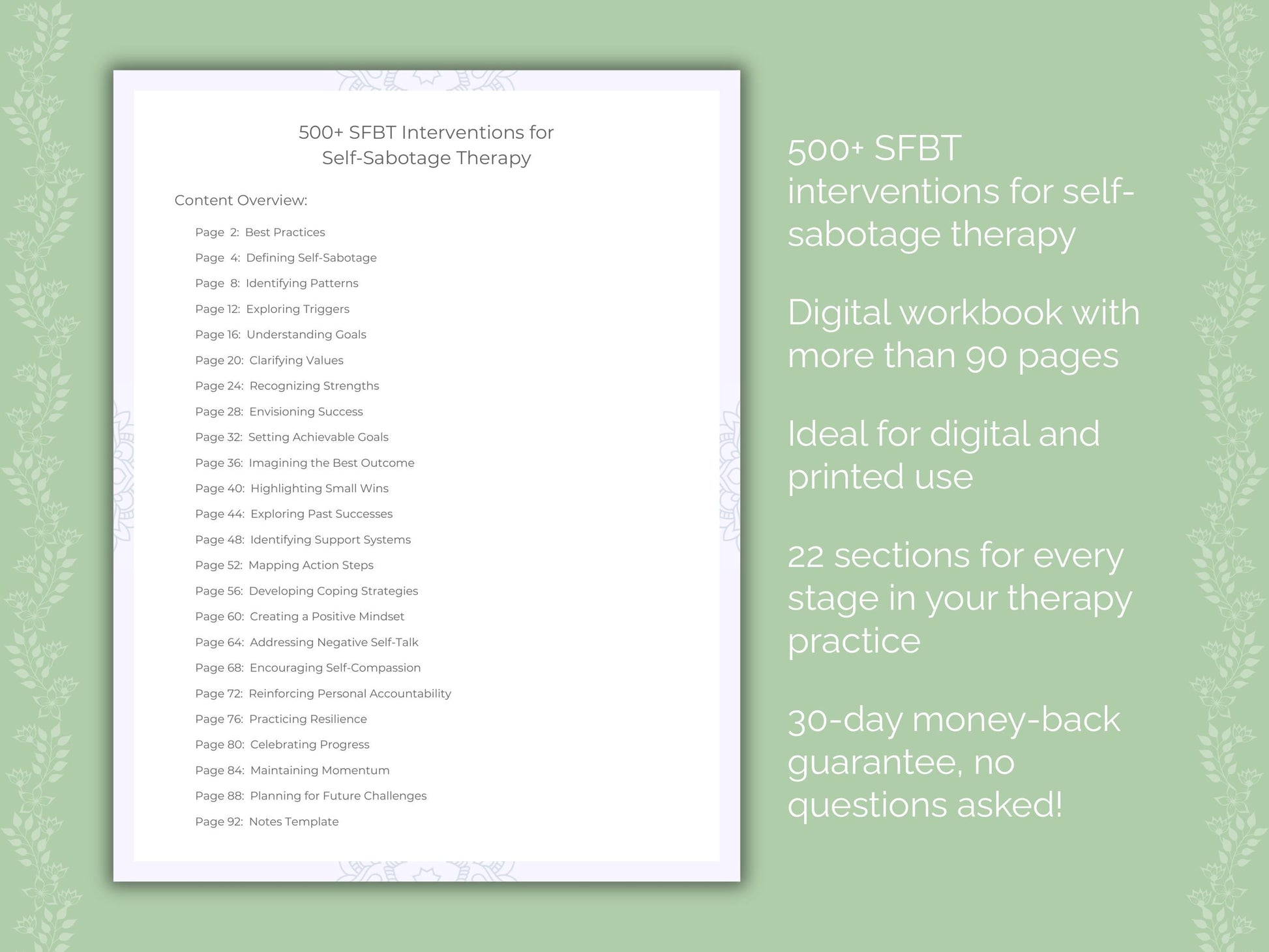 Self-Sabotage Solution-Focused Brief Therapy (SFBT) Therapist Worksheets