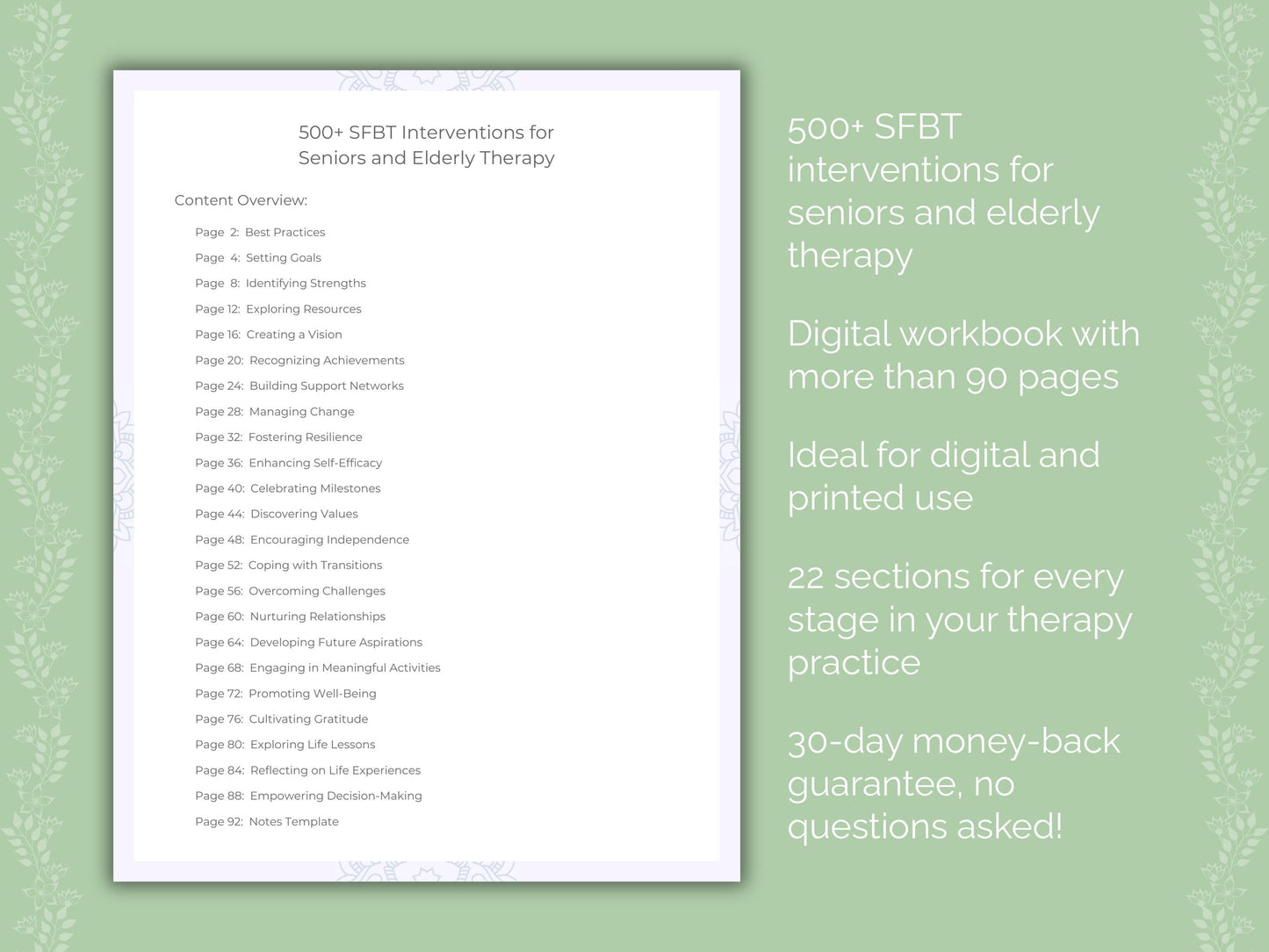 Seniors and Elderly Solution-Focused Brief Therapy (SFBT) Therapist Worksheets