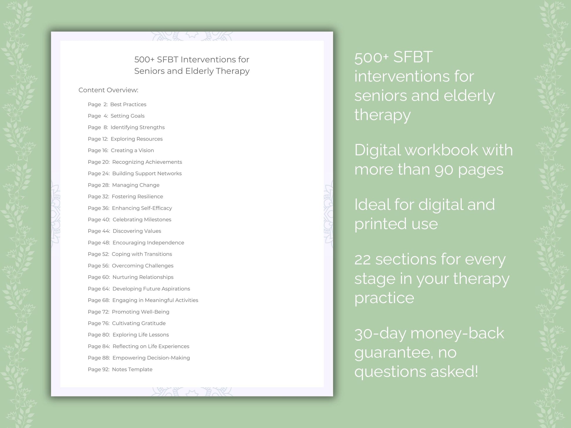 Seniors and Elderly Solution-Focused Brief Therapy (SFBT) Therapist Worksheets
