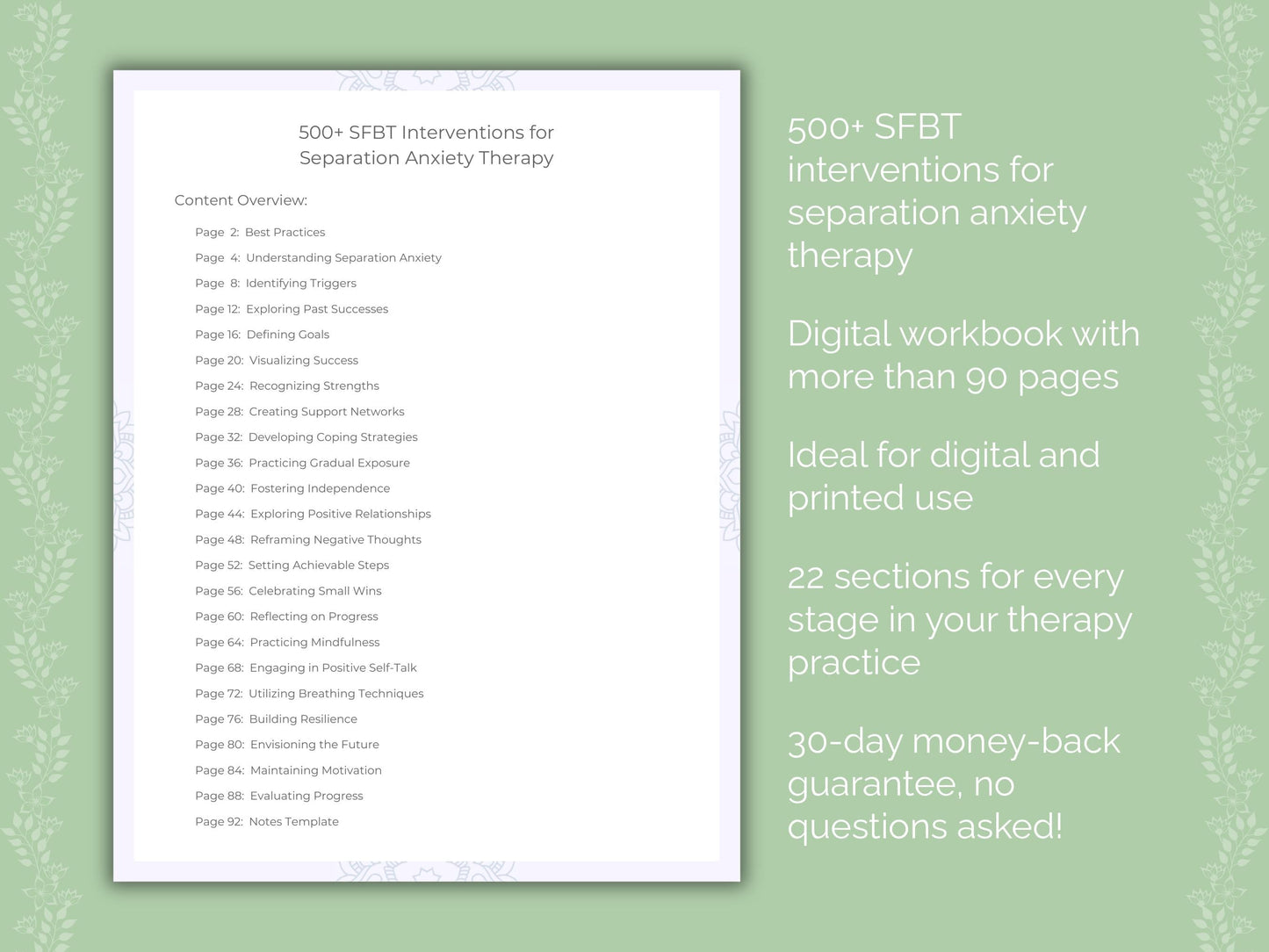 Separation Anxiety Solution-Focused Brief Therapy (SFBT) Therapist Worksheets