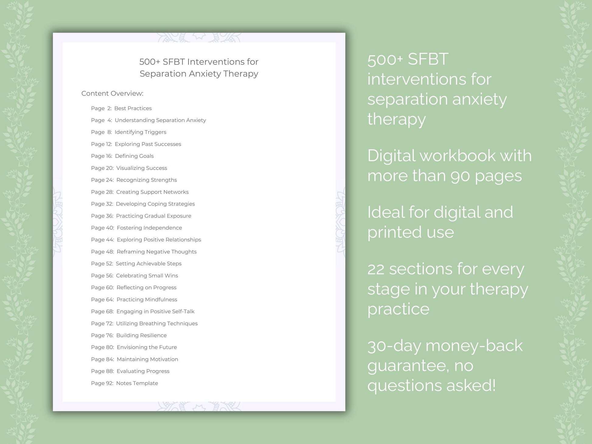 Separation Anxiety Solution-Focused Brief Therapy (SFBT) Therapist Worksheets