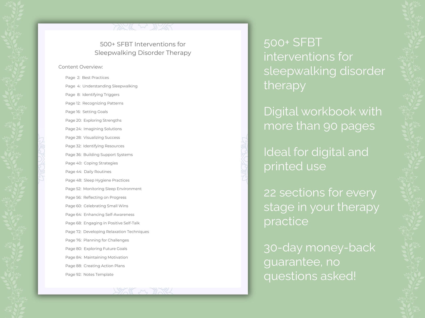 Sleepwalking Disorder Solution-Focused Brief Therapy (SFBT) Therapist Worksheets