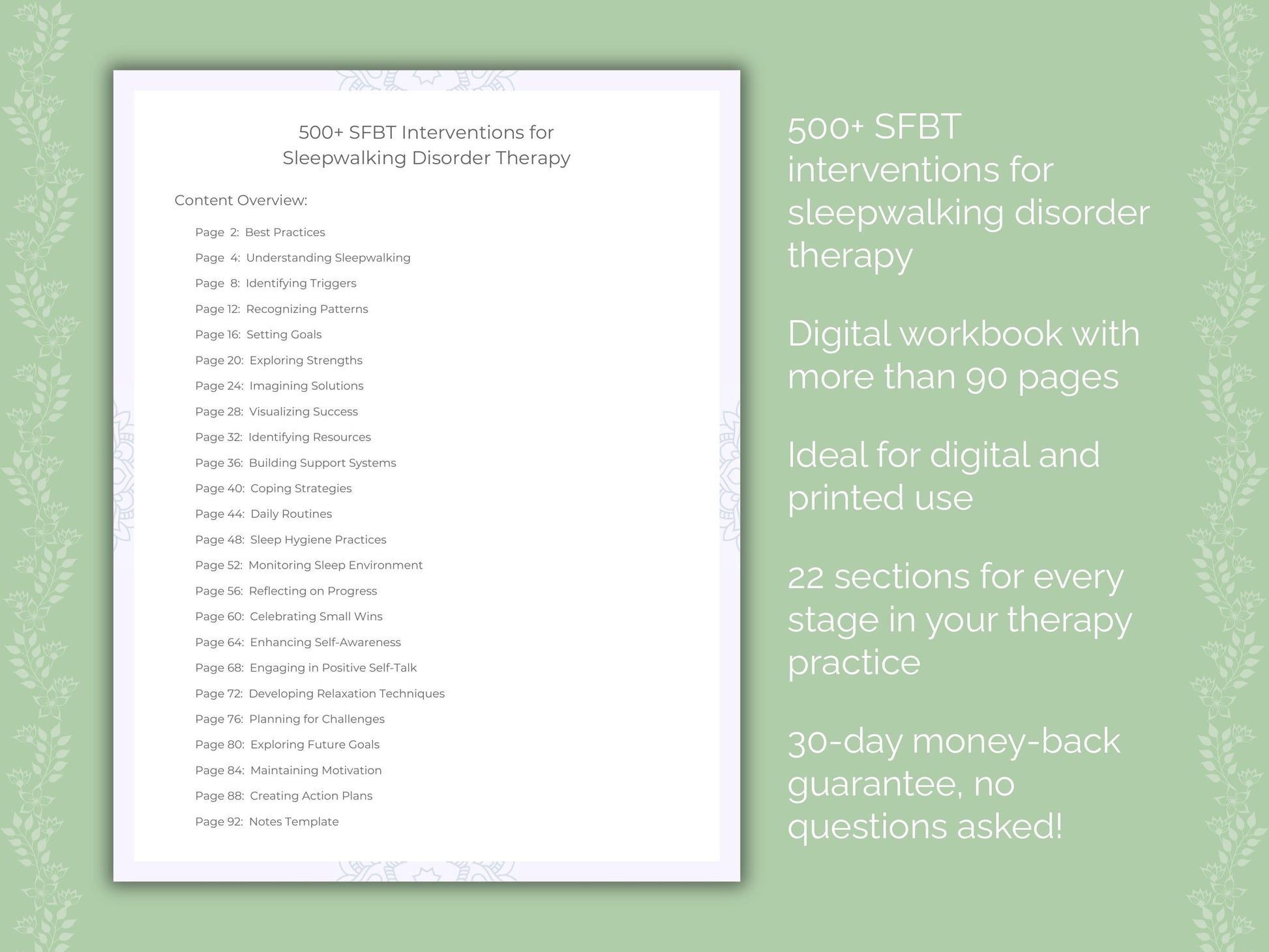 Sleepwalking Disorder Solution-Focused Brief Therapy (SFBT) Therapist Worksheets
