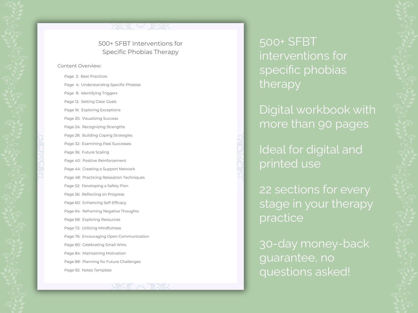 Specific Phobias Solution-Focused Brief Therapy (SFBT) Therapist Worksheets