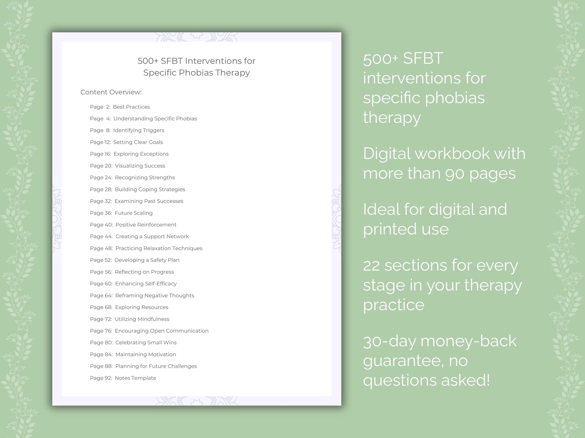 Specific Phobias Solution-Focused Brief Therapy (SFBT) Therapist Worksheets