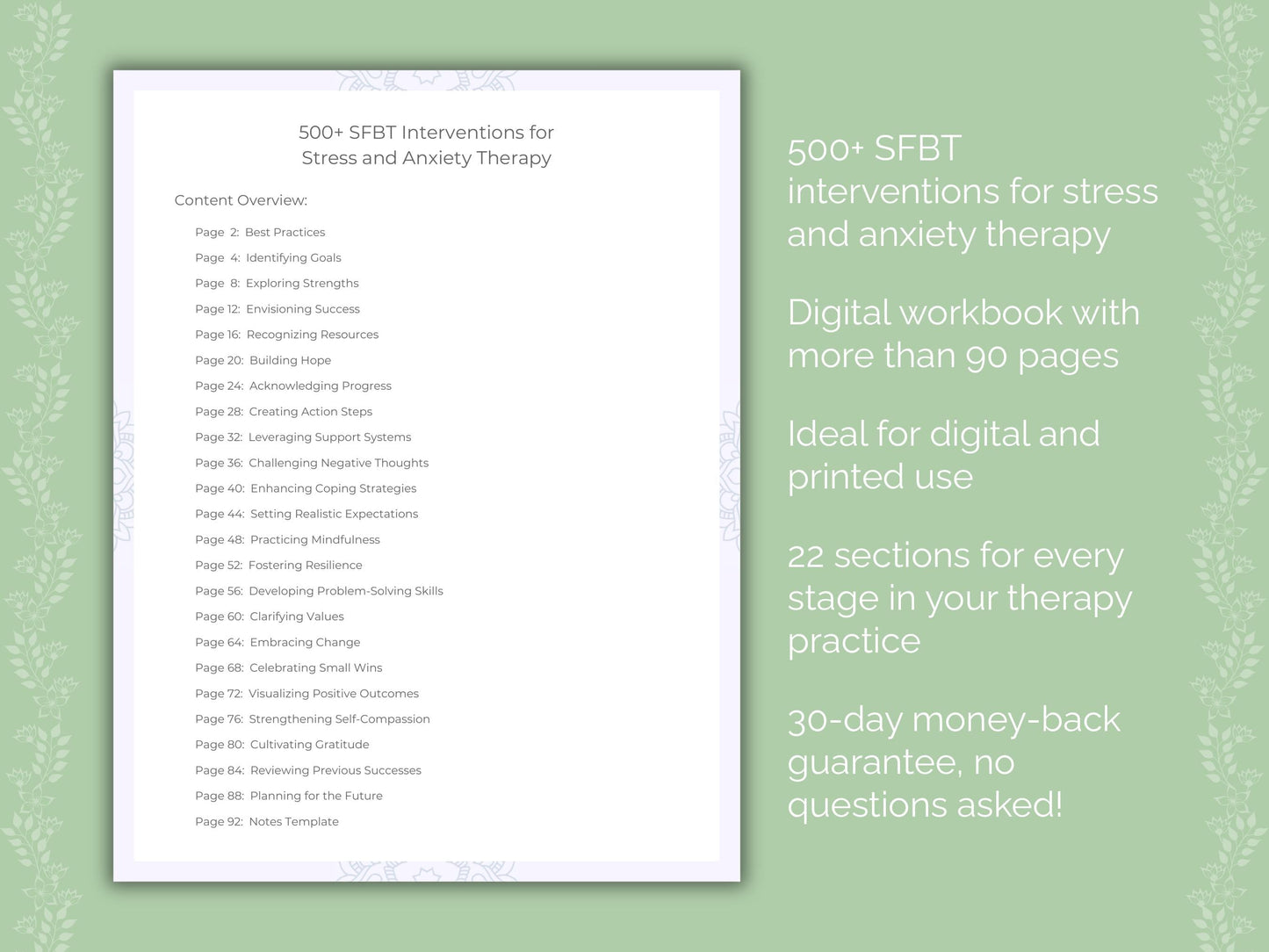 Stress and Anxiety Solution-Focused Brief Therapy (SFBT) Therapist Worksheets