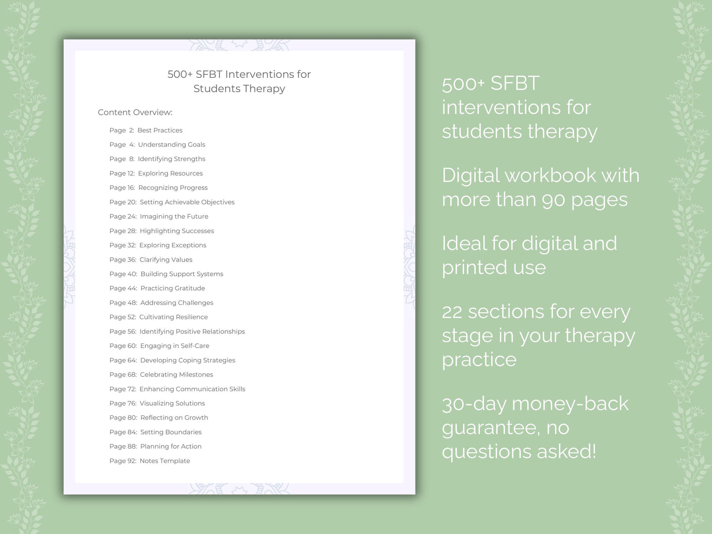 Students Solution-Focused Brief Therapy (SFBT) Therapist Worksheets