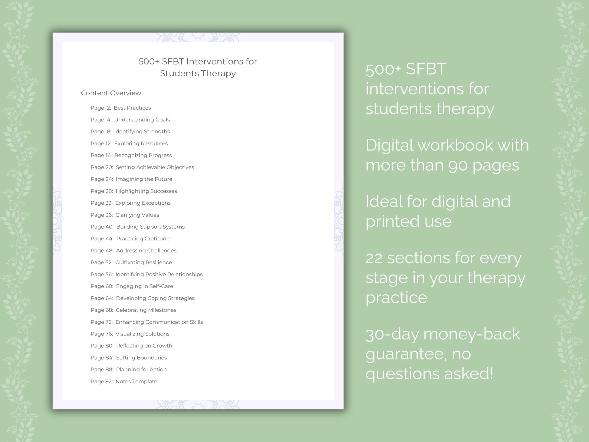 Students Solution-Focused Brief Therapy (SFBT) Therapist Worksheets