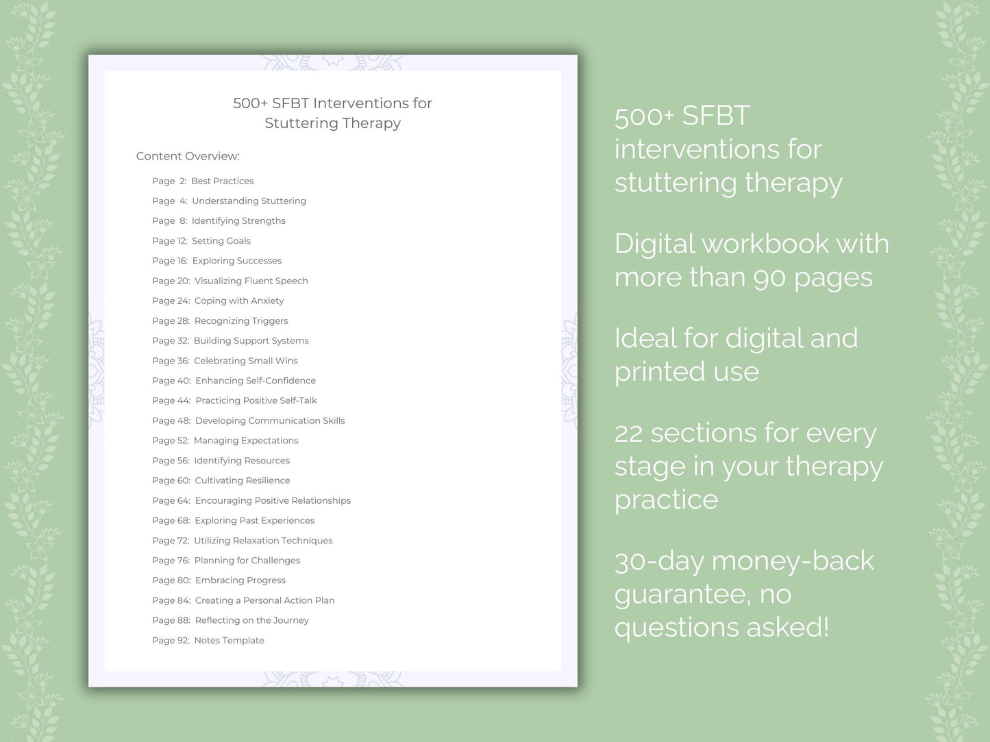 Stuttering Solution-Focused Brief Therapy (SFBT) Therapist Worksheets