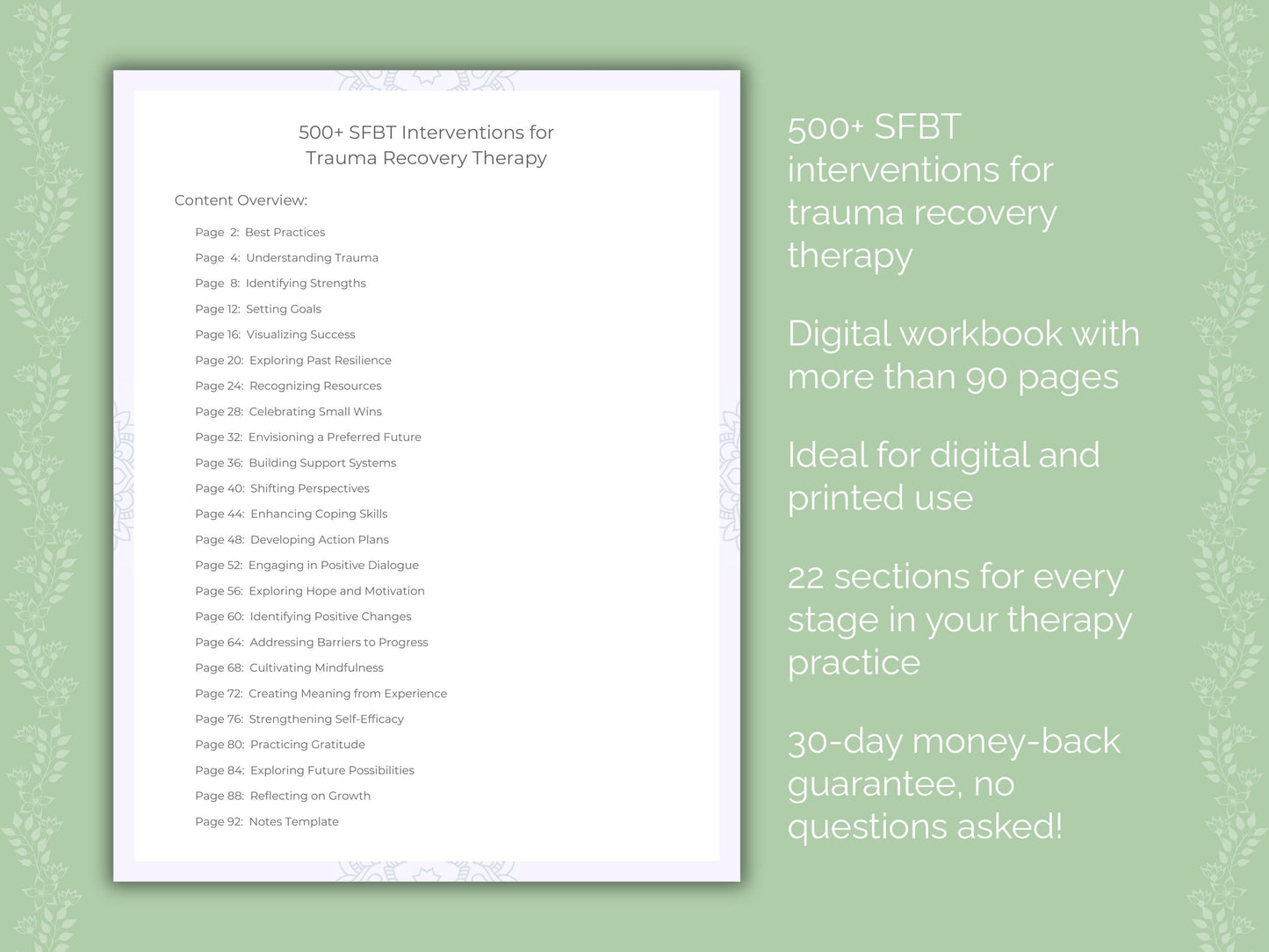 Trauma Recovery Solution-Focused Brief Therapy (SFBT) Therapist Worksheets