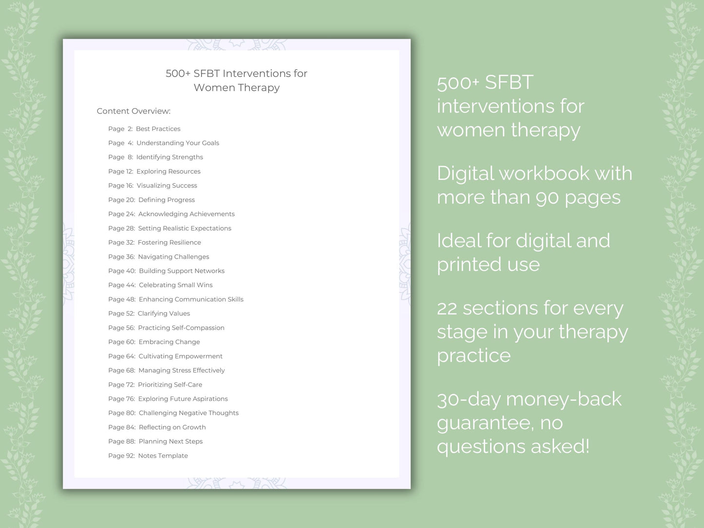 Women Solution-Focused Brief Therapy (SFBT) Therapist Worksheets