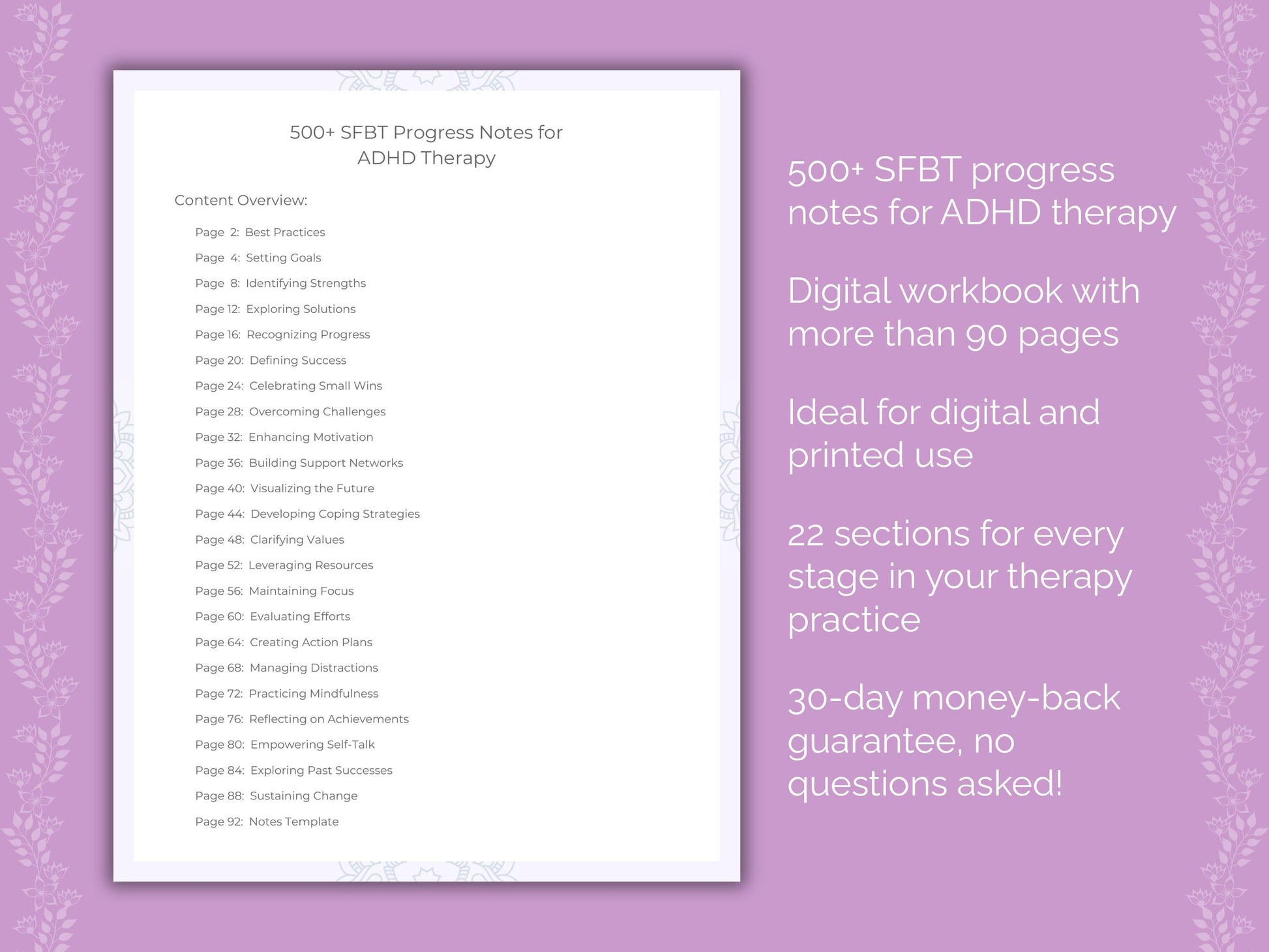 ADHD Solution-Focused Brief Therapy (SFBT) Therapist Worksheets