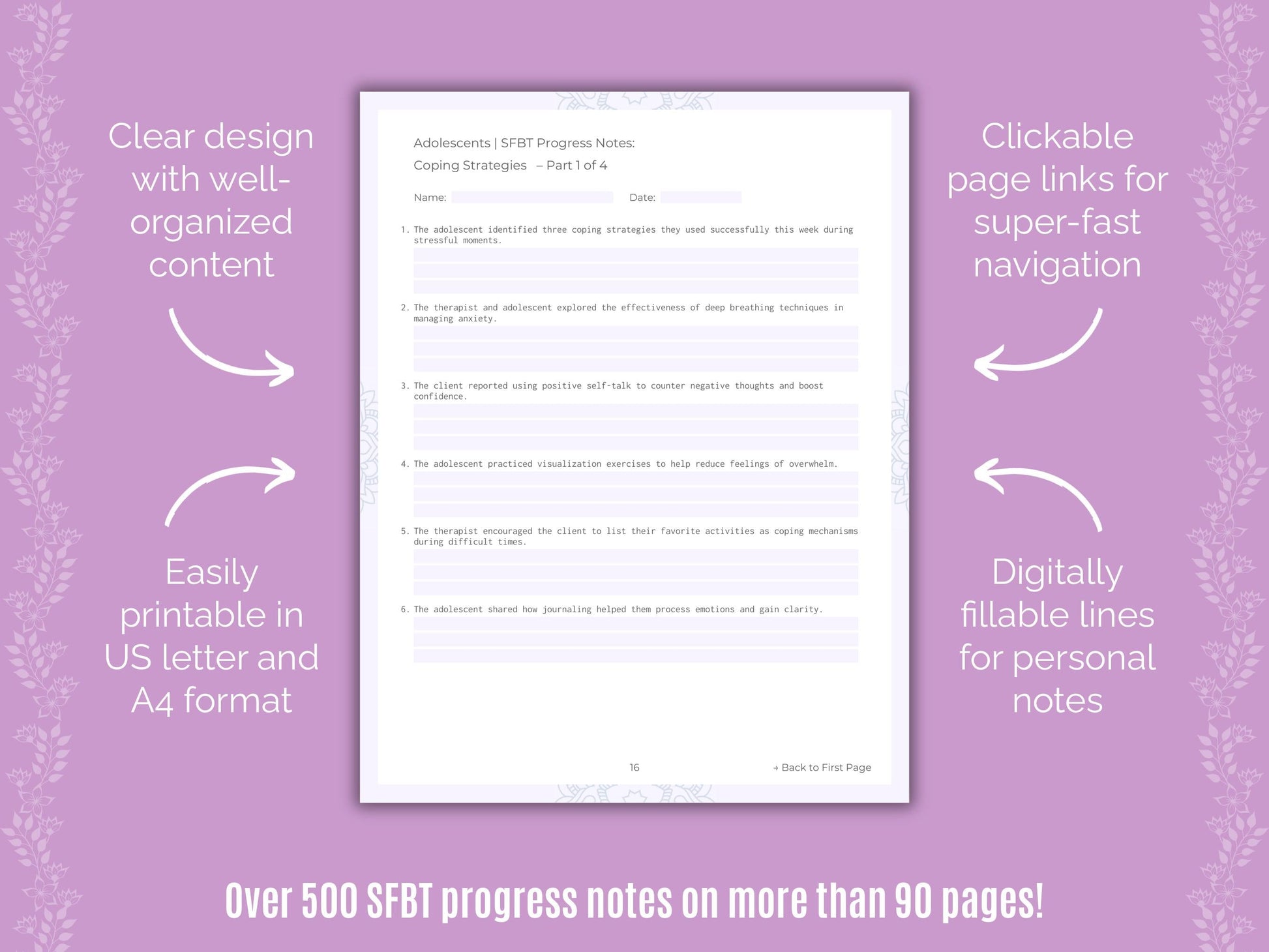 Adolescents Solution-Focused Brief Therapy (SFBT) Counseling Templates