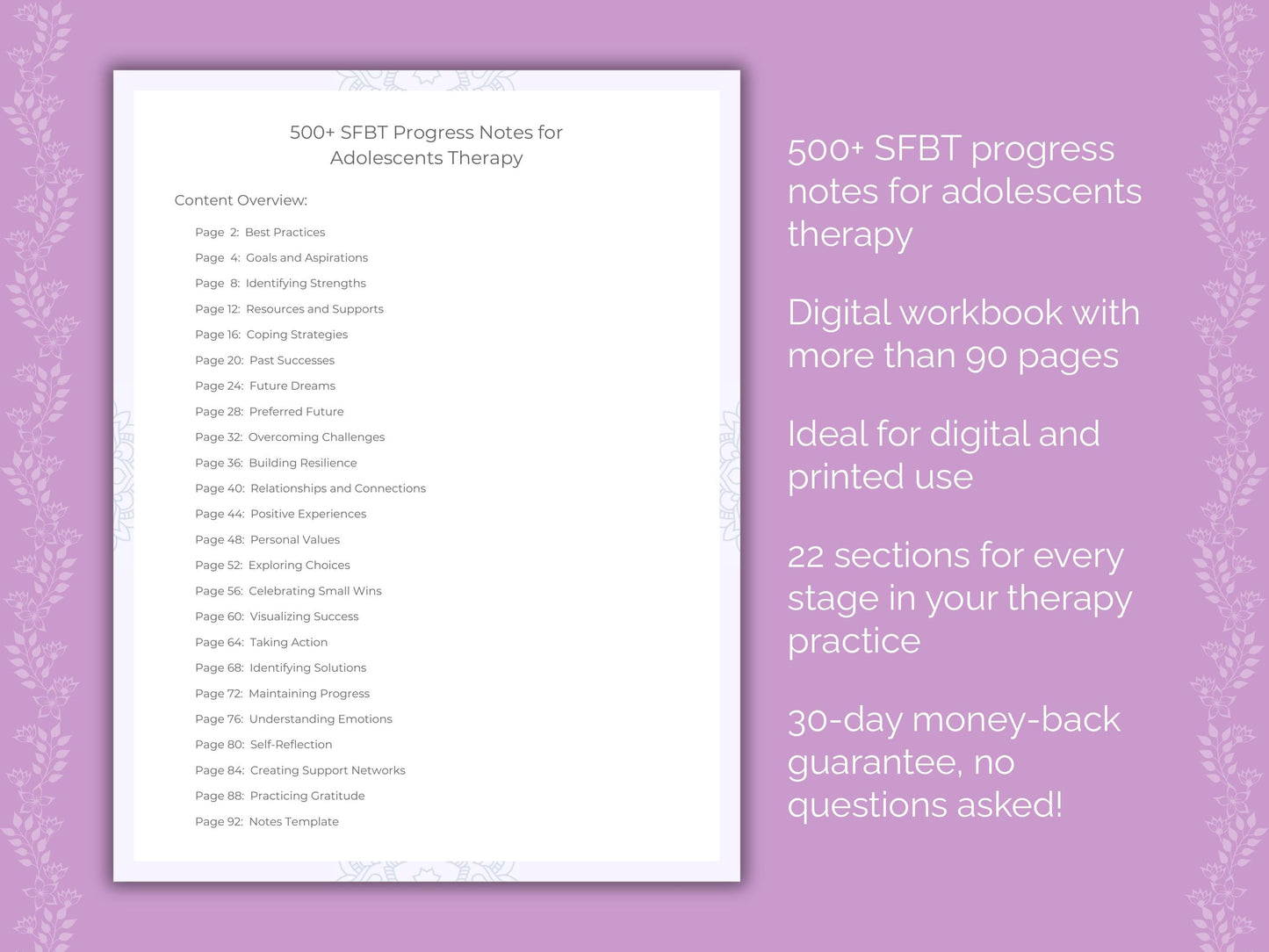 Adolescents Solution-Focused Brief Therapy (SFBT) Therapist Worksheets