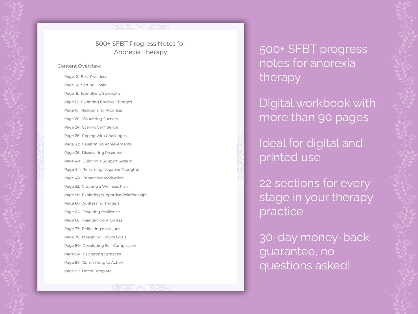 Anorexia Solution-Focused Brief Therapy (SFBT) Therapist Worksheets