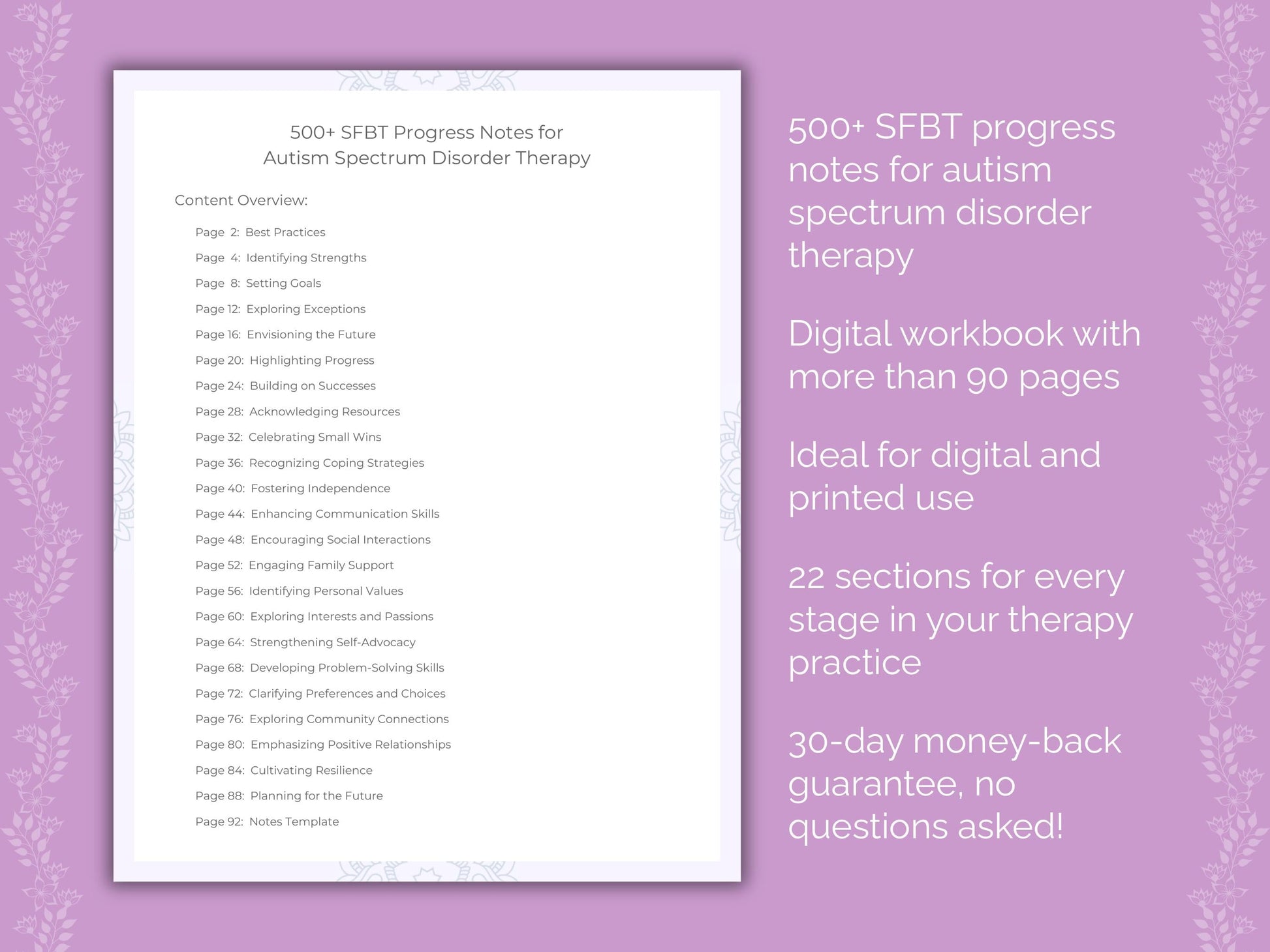 Autism Spectrum Disorder Solution-Focused Brief Therapy (SFBT) Therapist Worksheets