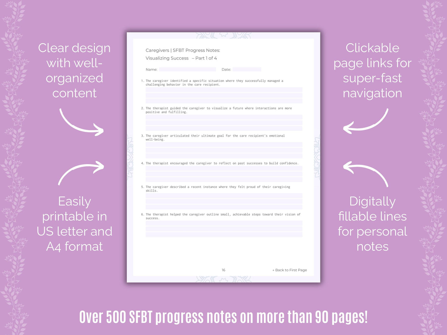 Caregivers Solution-Focused Brief Therapy (SFBT) Counseling Templates