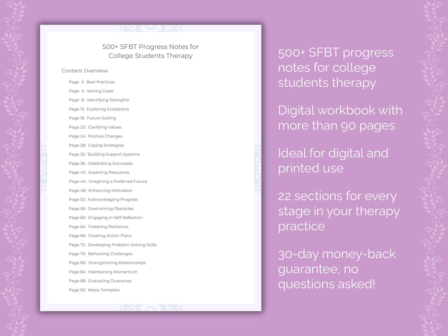 College Students Solution-Focused Brief Therapy (SFBT) Therapist Worksheets