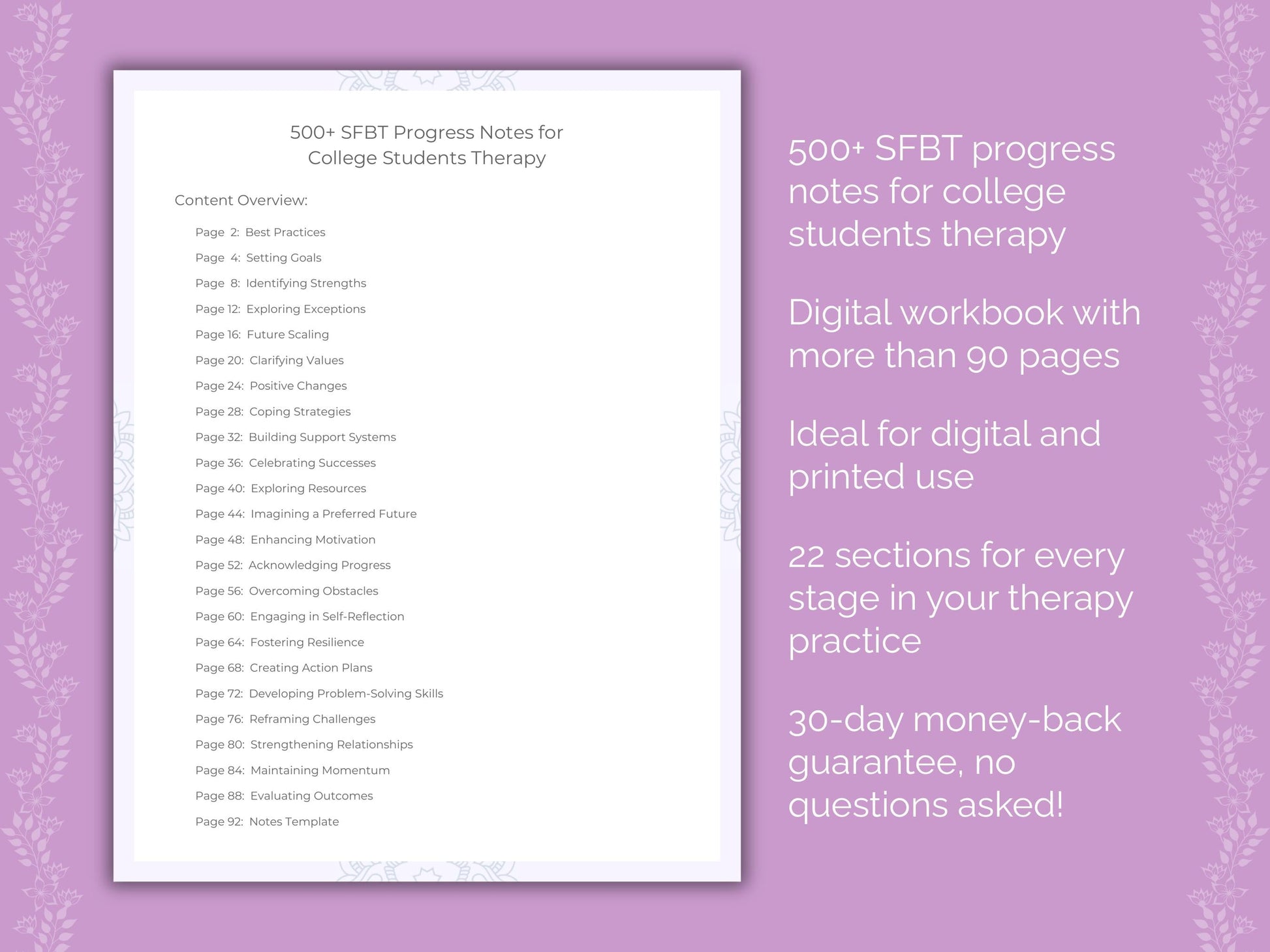 College Students Solution-Focused Brief Therapy (SFBT) Therapist Worksheets