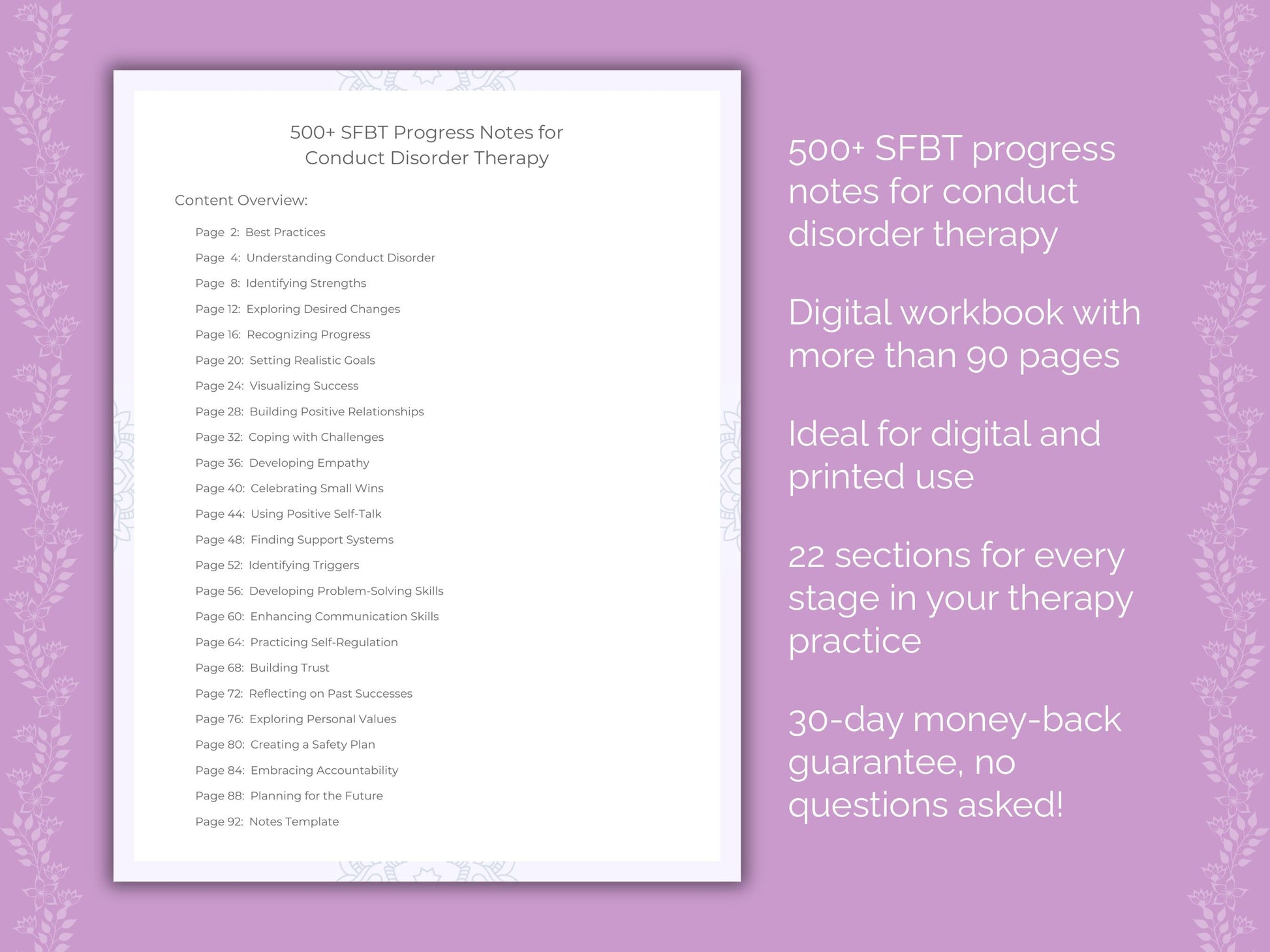 Conduct Disorder Solution-Focused Brief Therapy (SFBT) Therapist Worksheets