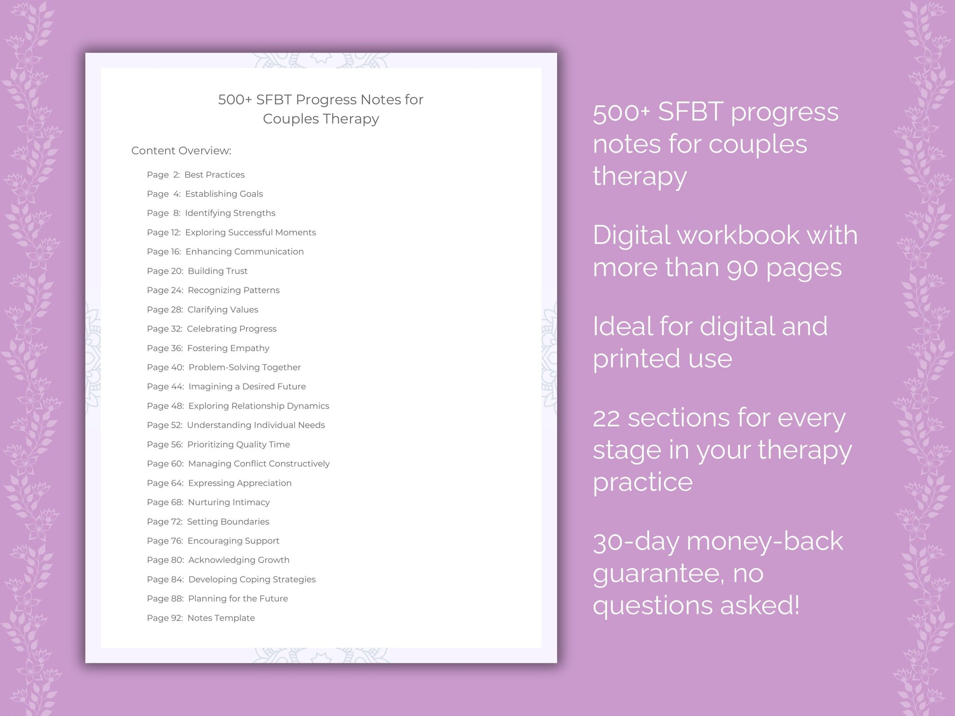 Couples Solution-Focused Brief Therapy (SFBT) Therapist Worksheets