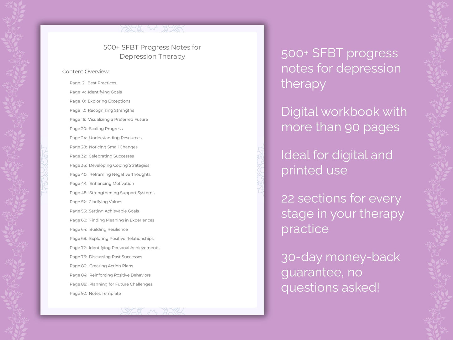 Depression Solution-Focused Brief Therapy (SFBT) Therapist Worksheets