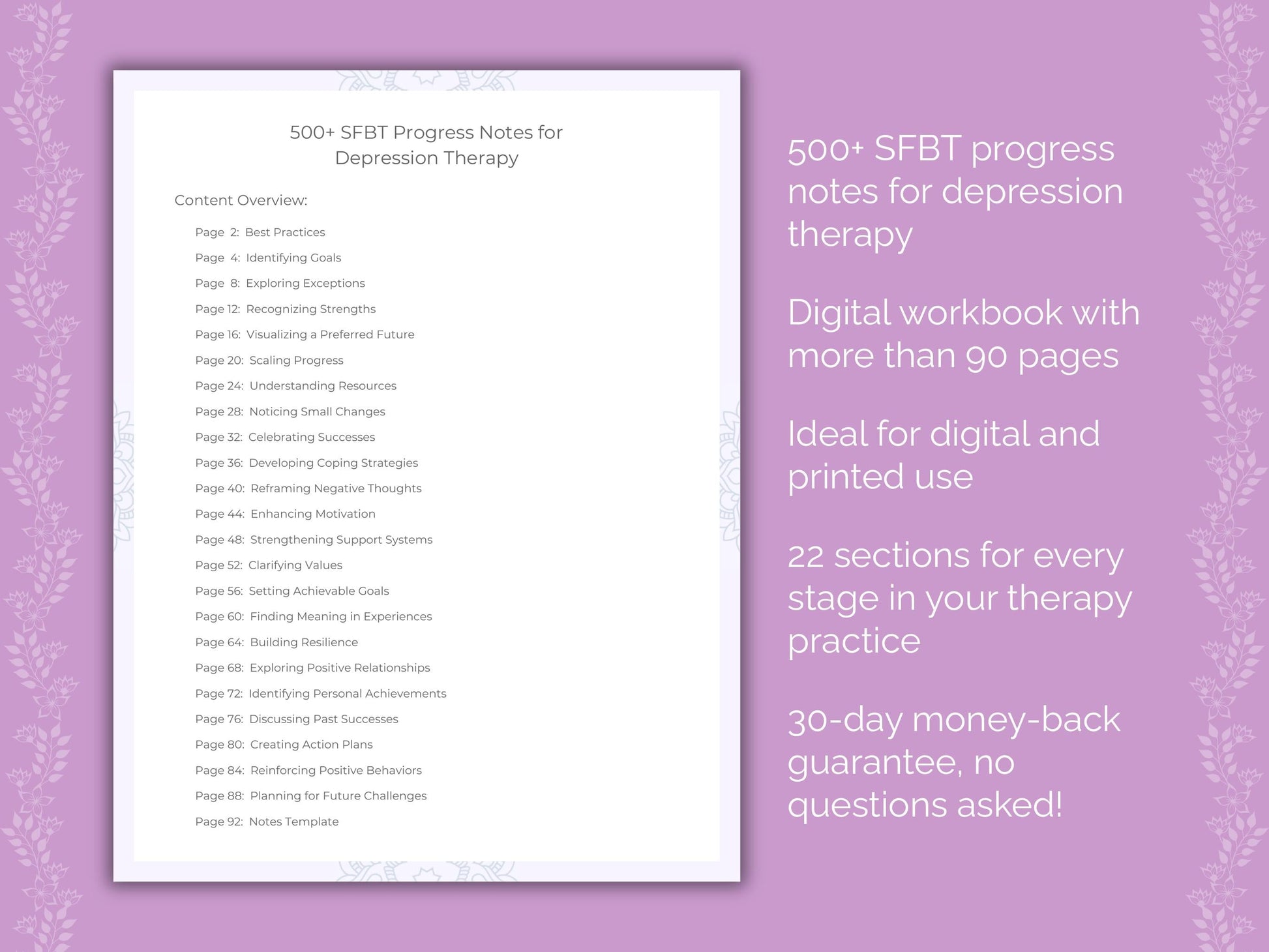 Depression Solution-Focused Brief Therapy (SFBT) Therapist Worksheets