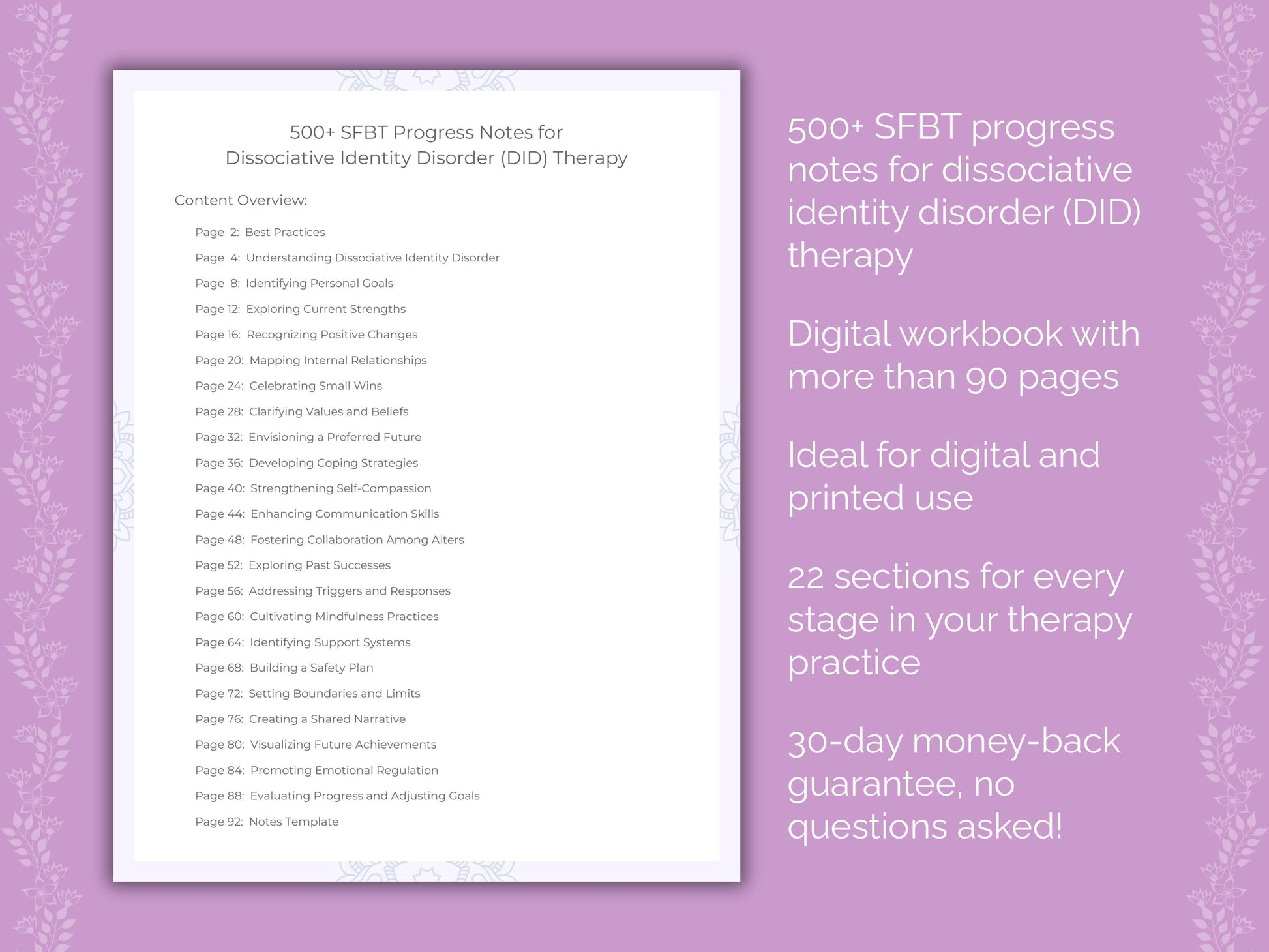 Dissociative Identity Disorder (DID) Solution-Focused Brief Therapy (SFBT) Therapist Worksheets