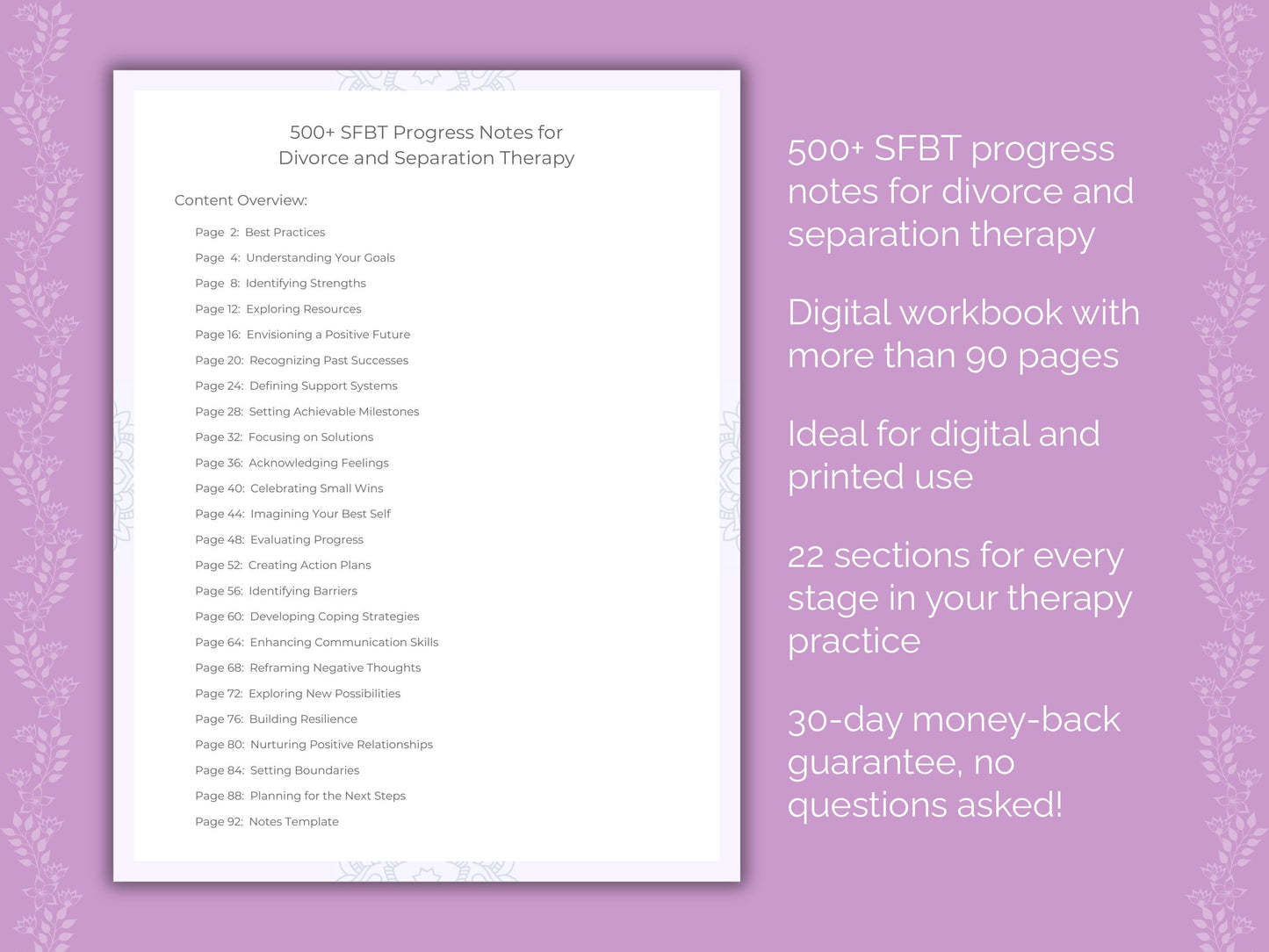 Divorce and Separation Solution-Focused Brief Therapy (SFBT) Therapist Worksheets