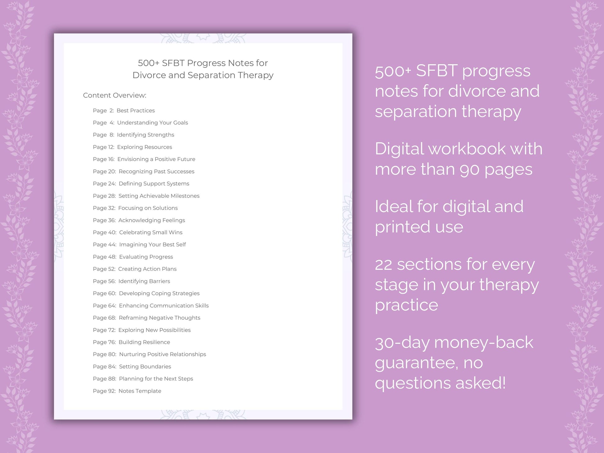 Divorce and Separation Solution-Focused Brief Therapy (SFBT) Therapist Worksheets