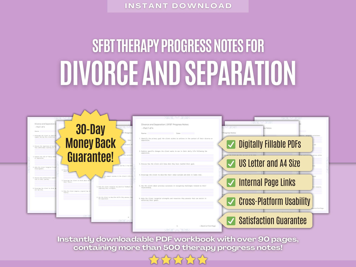 Divorce and Separation Solution-Focused Brief Therapy (SFBT) Psychology Workbooks