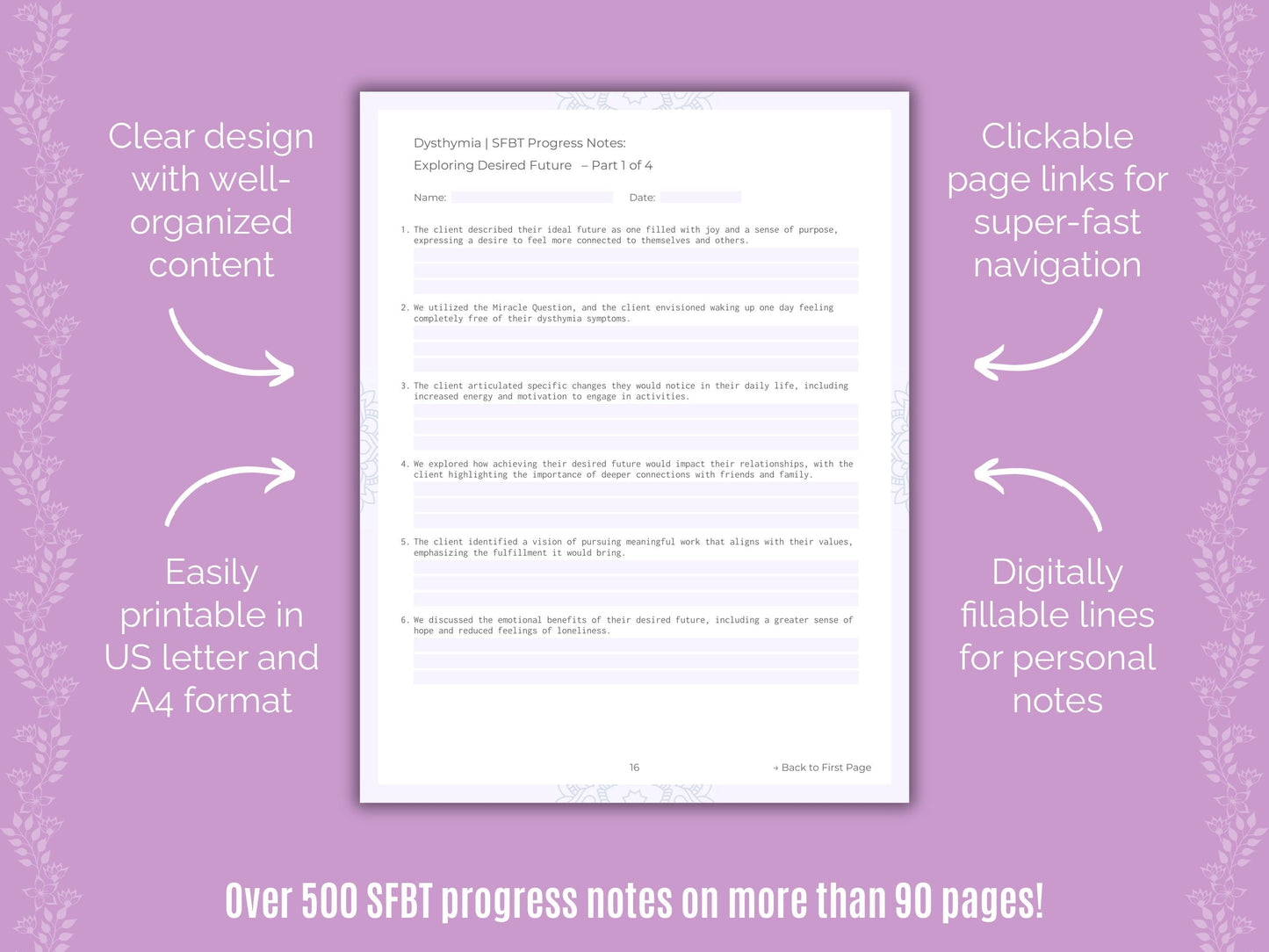 Dysthymia Solution-Focused Brief Therapy (SFBT) Counseling Templates