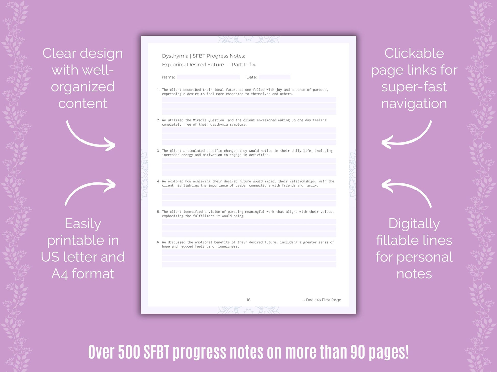 Dysthymia Solution-Focused Brief Therapy (SFBT) Counseling Templates