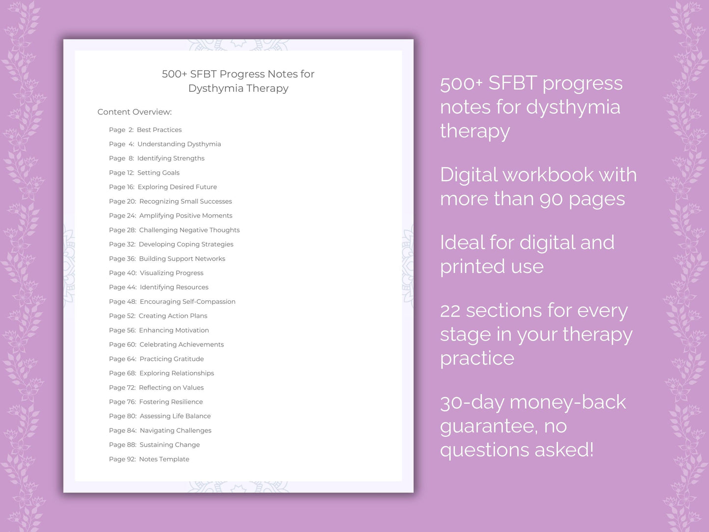 Dysthymia Solution-Focused Brief Therapy (SFBT) Therapist Worksheets