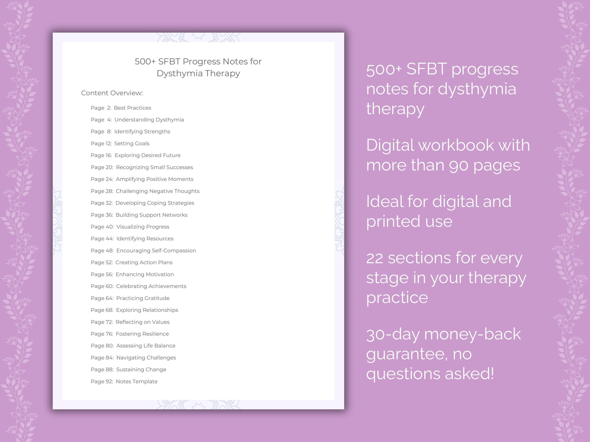 Dysthymia Solution-Focused Brief Therapy (SFBT) Therapist Worksheets