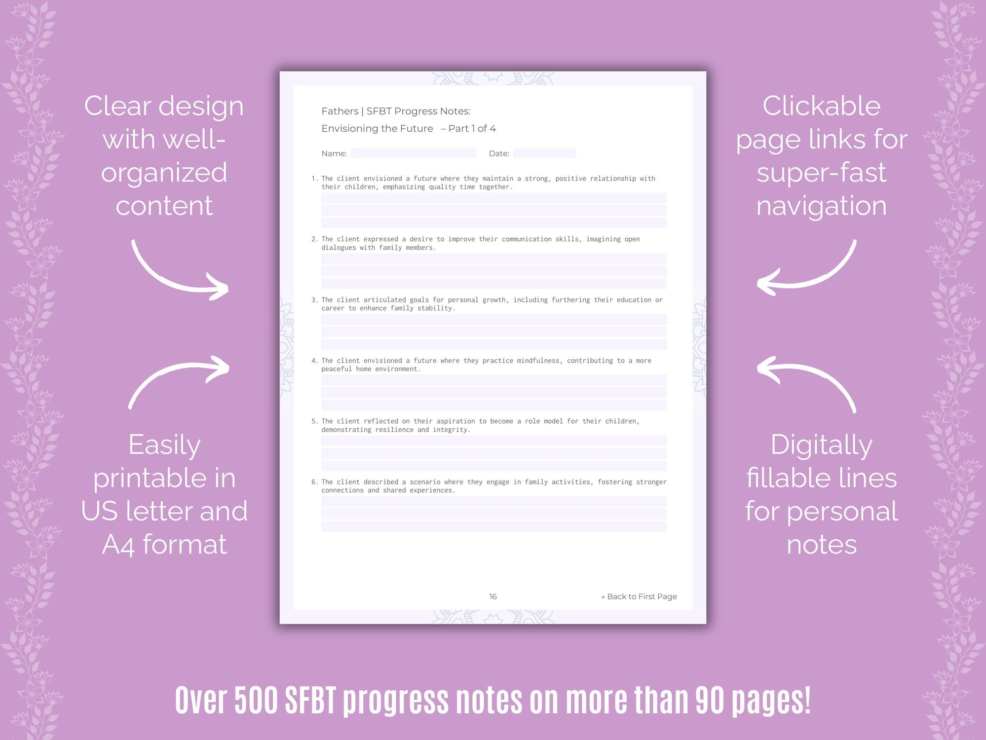 Fathers Solution-Focused Brief Therapy (SFBT) Counseling Templates