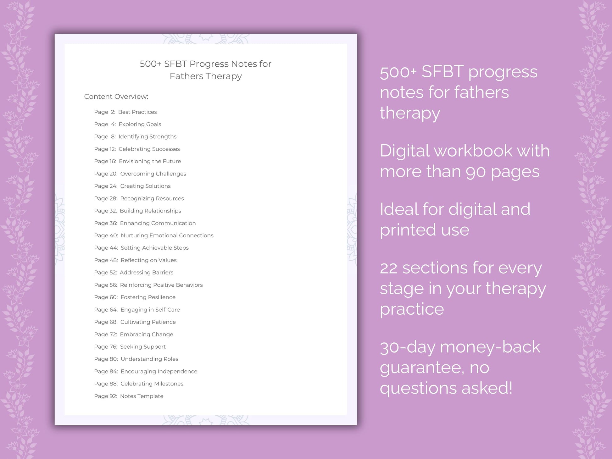 Fathers Solution-Focused Brief Therapy (SFBT) Therapist Worksheets