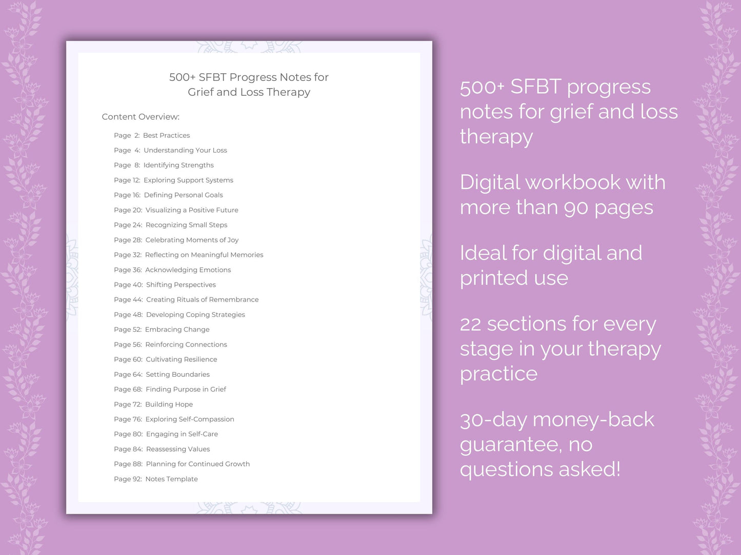 Grief and Loss Solution-Focused Brief Therapy (SFBT) Therapist Worksheets