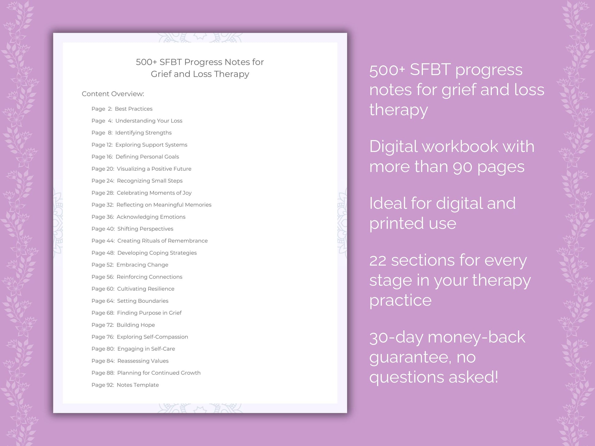 Grief and Loss Solution-Focused Brief Therapy (SFBT) Therapist Worksheets