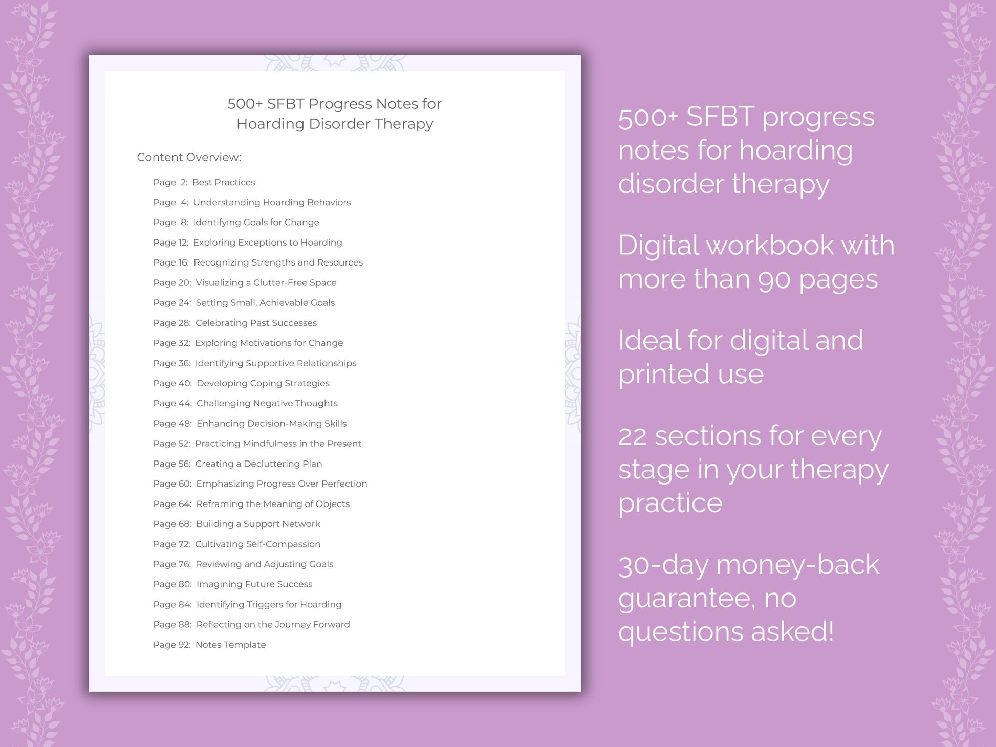 Hoarding Disorder Solution-Focused Brief Therapy (SFBT) Therapist Worksheets