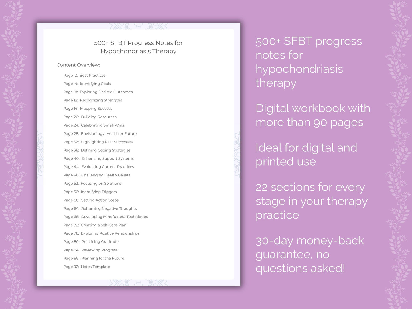 Hypochondriasis Solution-Focused Brief Therapy (SFBT) Therapist Worksheets