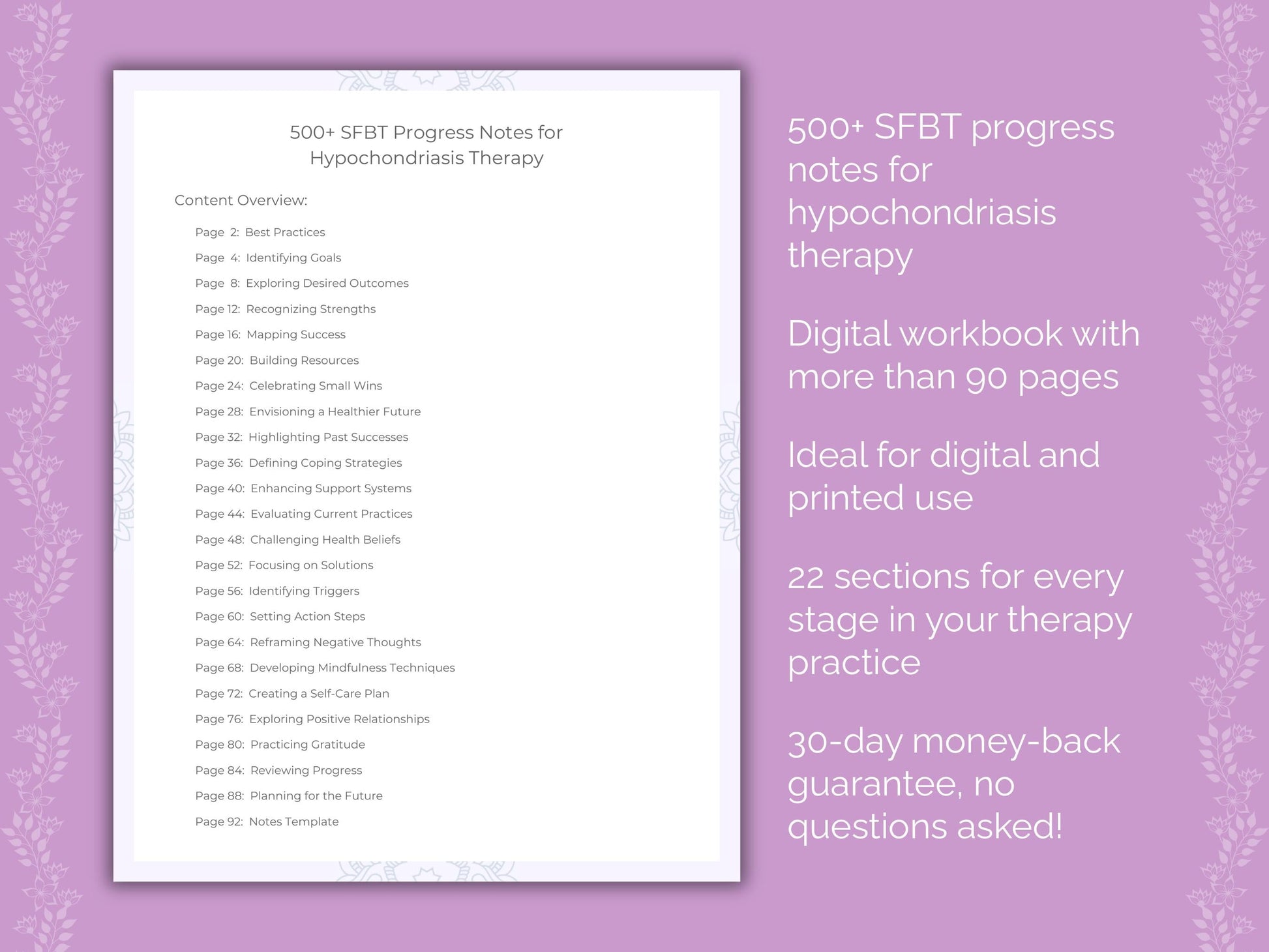 Hypochondriasis Solution-Focused Brief Therapy (SFBT) Therapist Worksheets