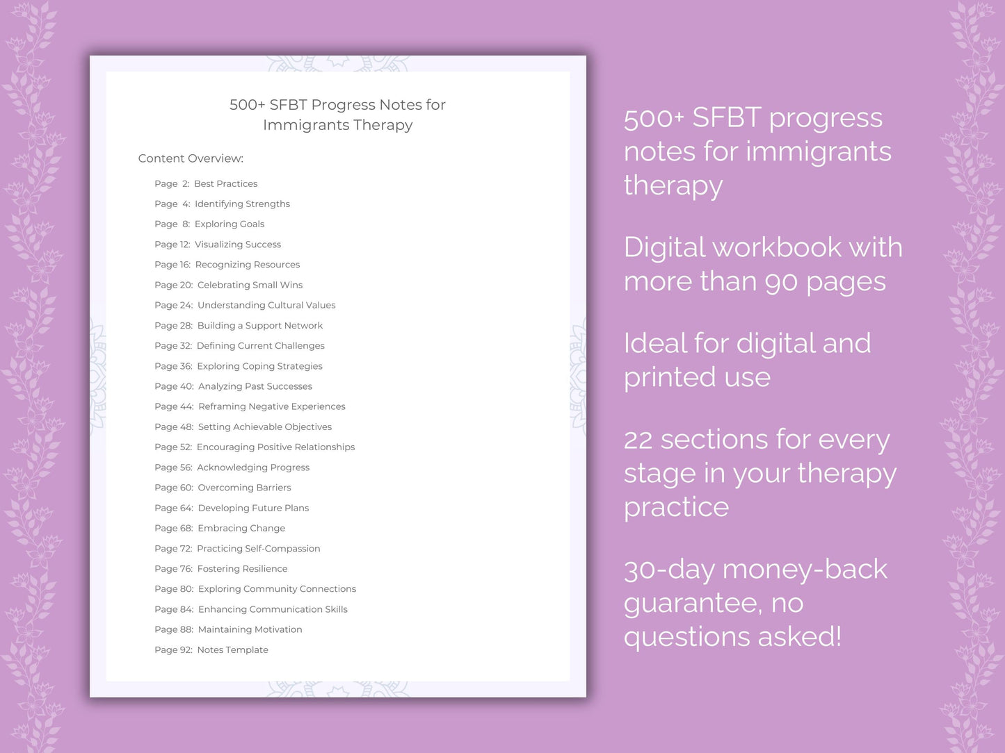 Immigrants Solution-Focused Brief Therapy (SFBT) Therapist Worksheets