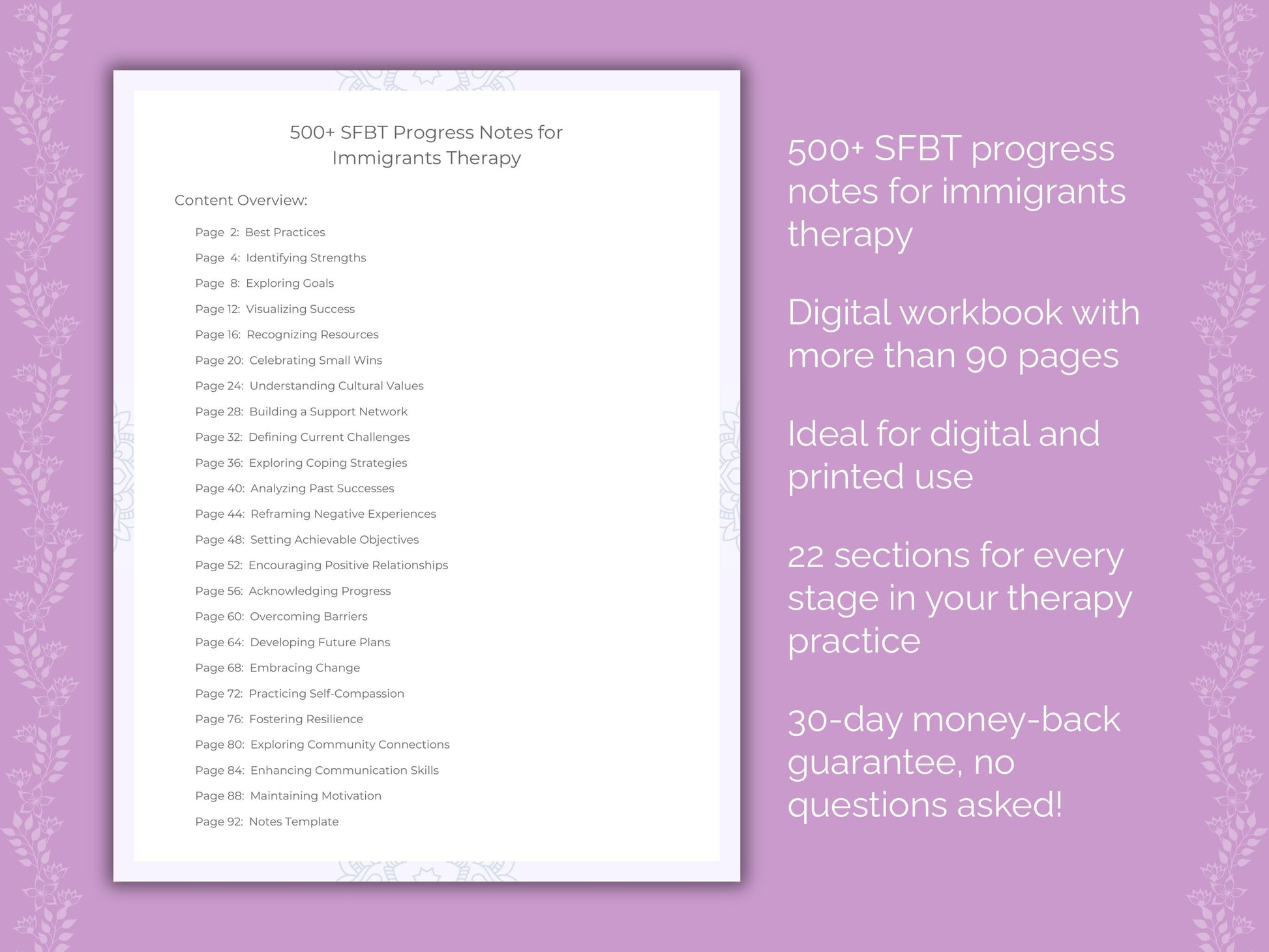 Immigrants Solution-Focused Brief Therapy (SFBT) Therapist Worksheets